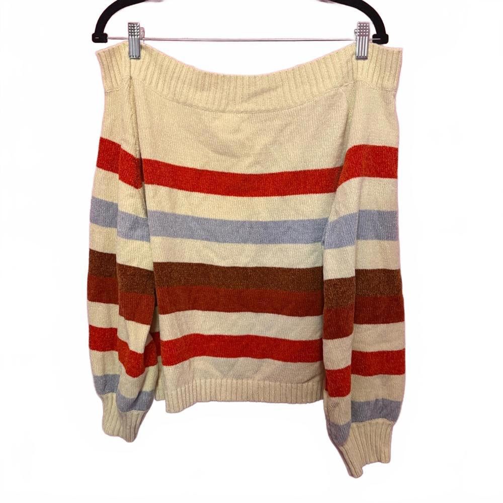 Designer Cozy Off-Shoulder Striped Sweater Size S / US 4 / IT 40 - 2 Thumbnail