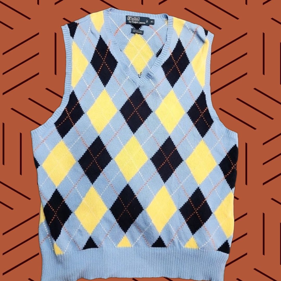 Polo Ralph Lauren Polo Ralph Lauren Vest Mens X-large Sky Blue Cashmere Cotton Knit Argyle Golf Pastel Outfit Ready Casual Size US XL / EU 56 / 4 - 1 Thumbnail