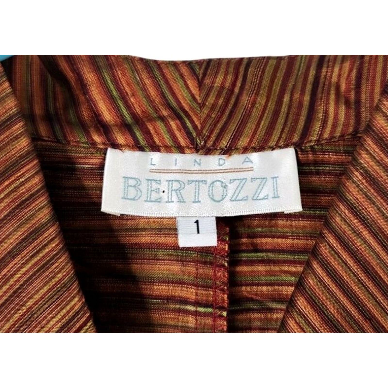 Vintage Linda Bertozzi Womens Size 1 100% Silk Top Striped Shirt Jacket Size XS / US 0-2 / IT 36-38 - 4 Thumbnail