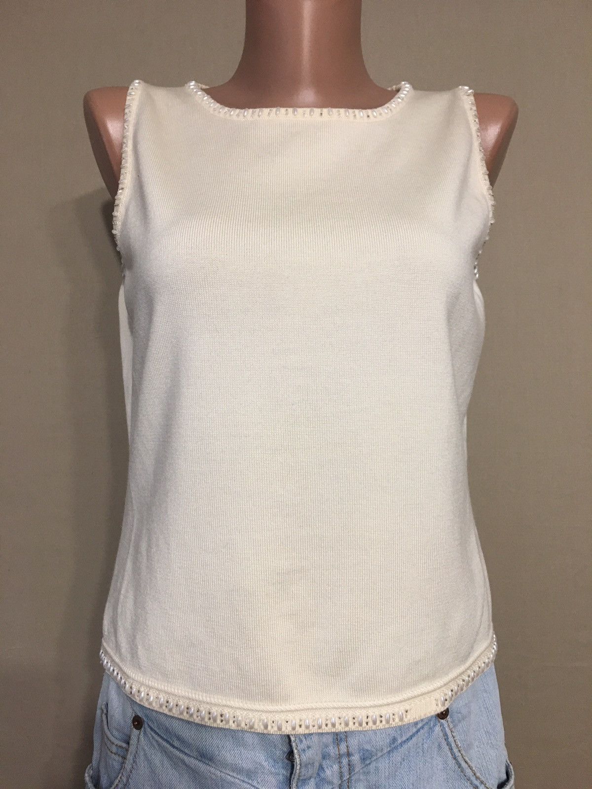 Escada ESCADA Beige Pure Wool Sleeveless Knit Top Size EU 38 Size S / US 4 / IT 40 - 2 Thumbnail