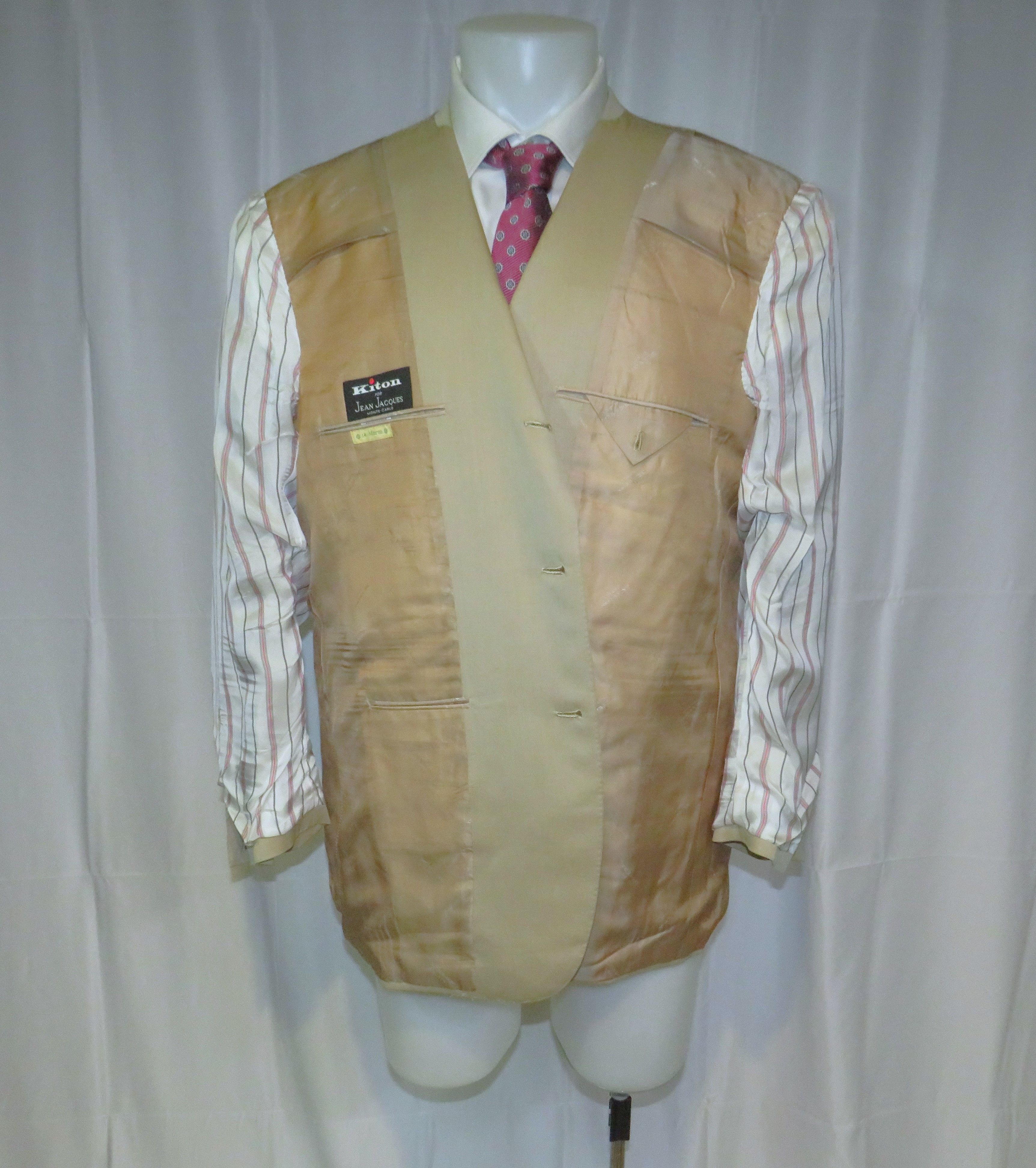Kiton 14 Micron Blanc Blue Super 180 Solid Beige 3 Roll 2 Suit 50R Size 50R - 13 Thumbnail