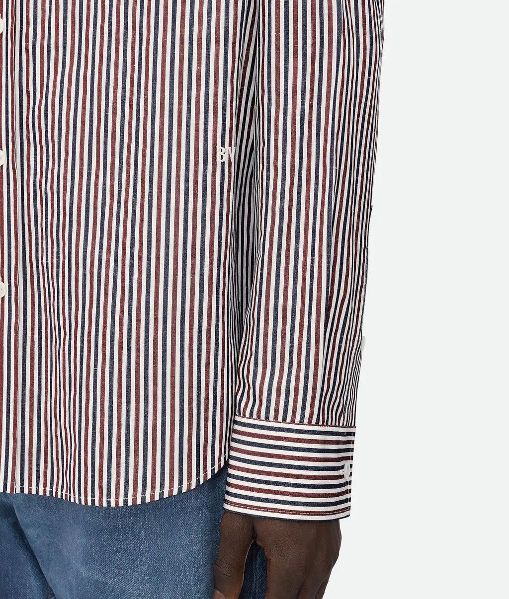 Bottega Veneta o1bcso1str0425 Striped Cotton Shirt With "BV" Embroidery Size US L / EU 52-54 / 3 - 3 Thumbnail