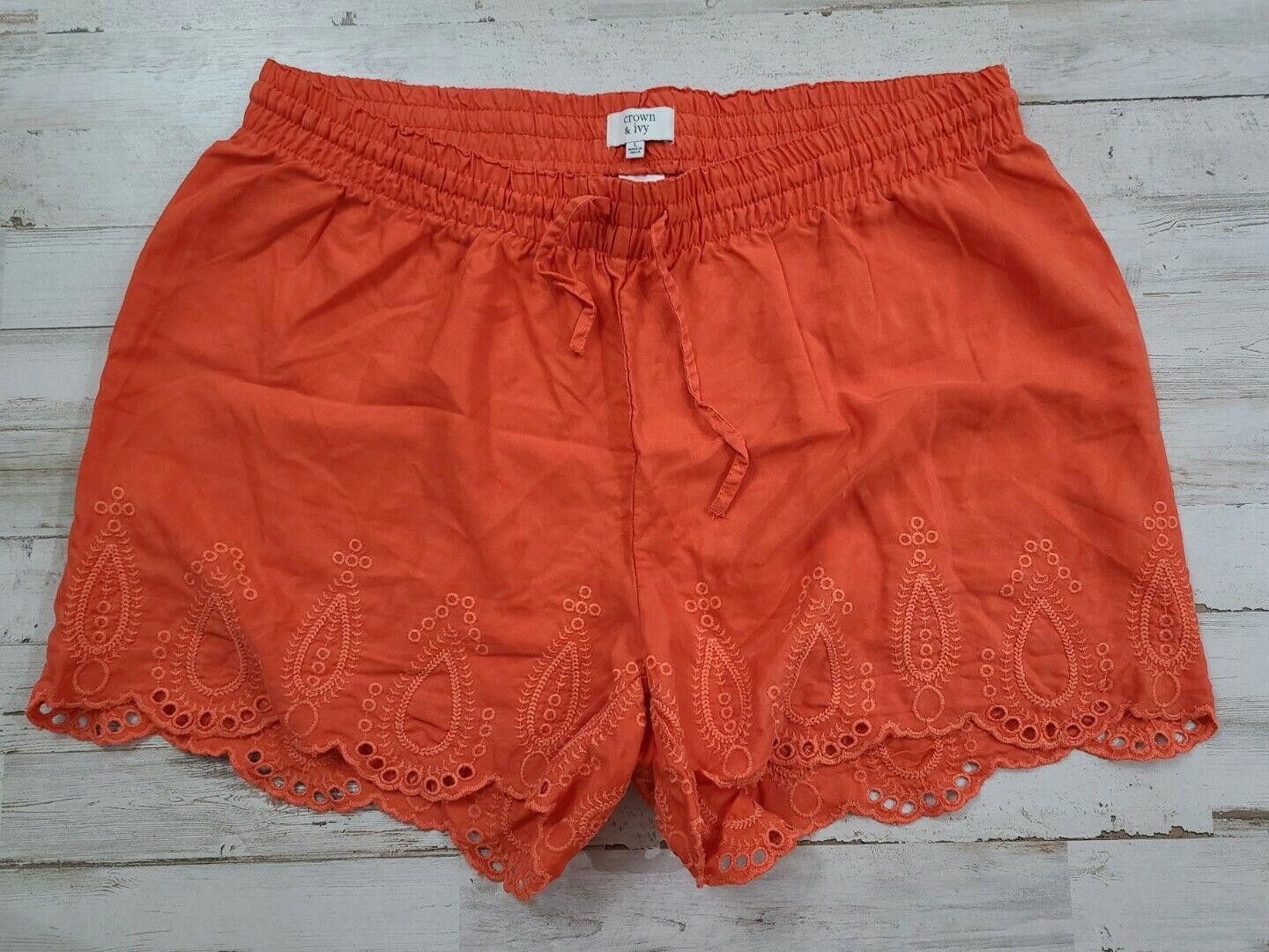Designer Crown And Ivy Shorts Large Loose Lace Hem Orange Size 36" / US 14 / IT 50 - 1 Thumbnail