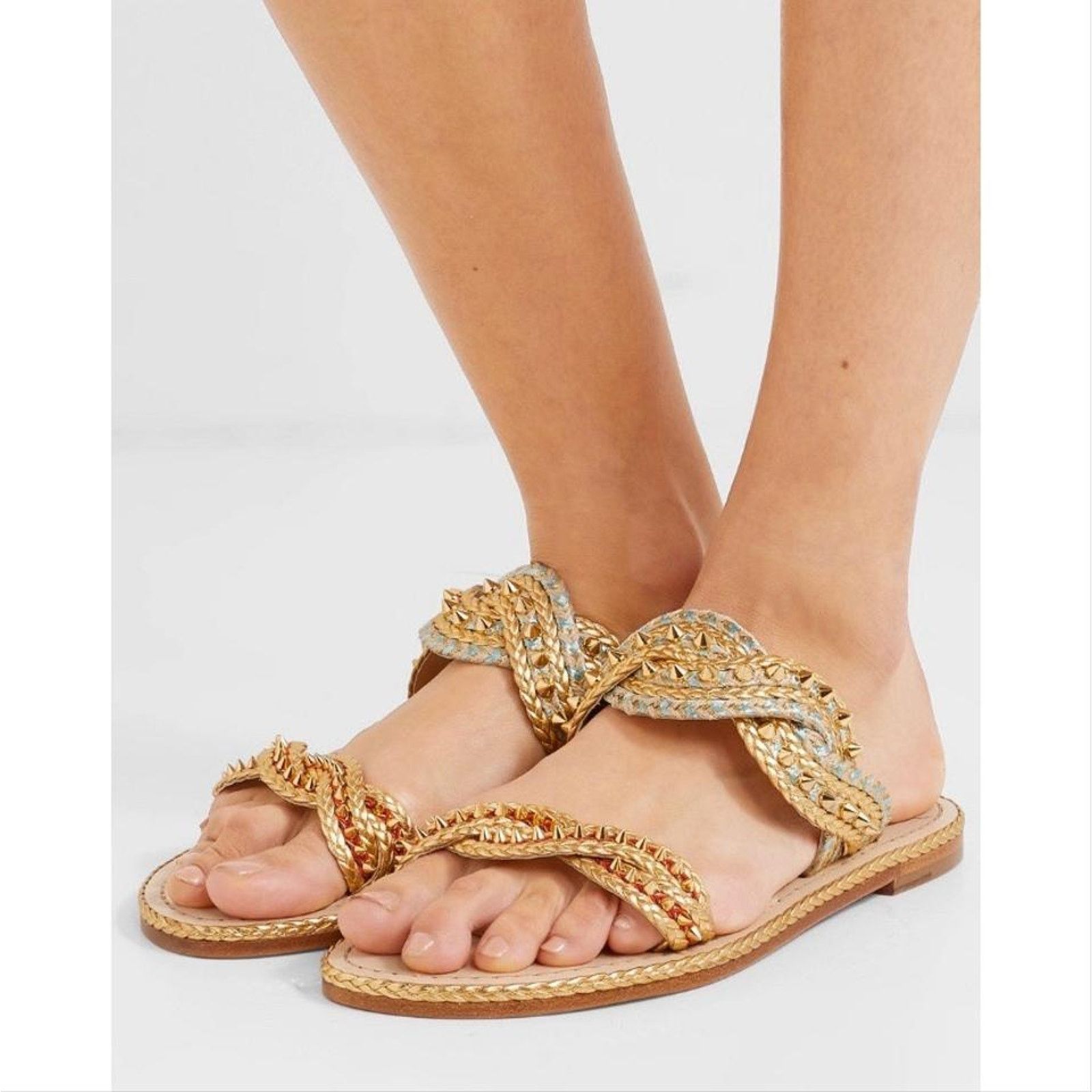 Christian Louboutin CHRISTIAN LOUBOUTIN studded braided metallic leather sandals Size US 7 / IT 37 - 2 Thumbnail