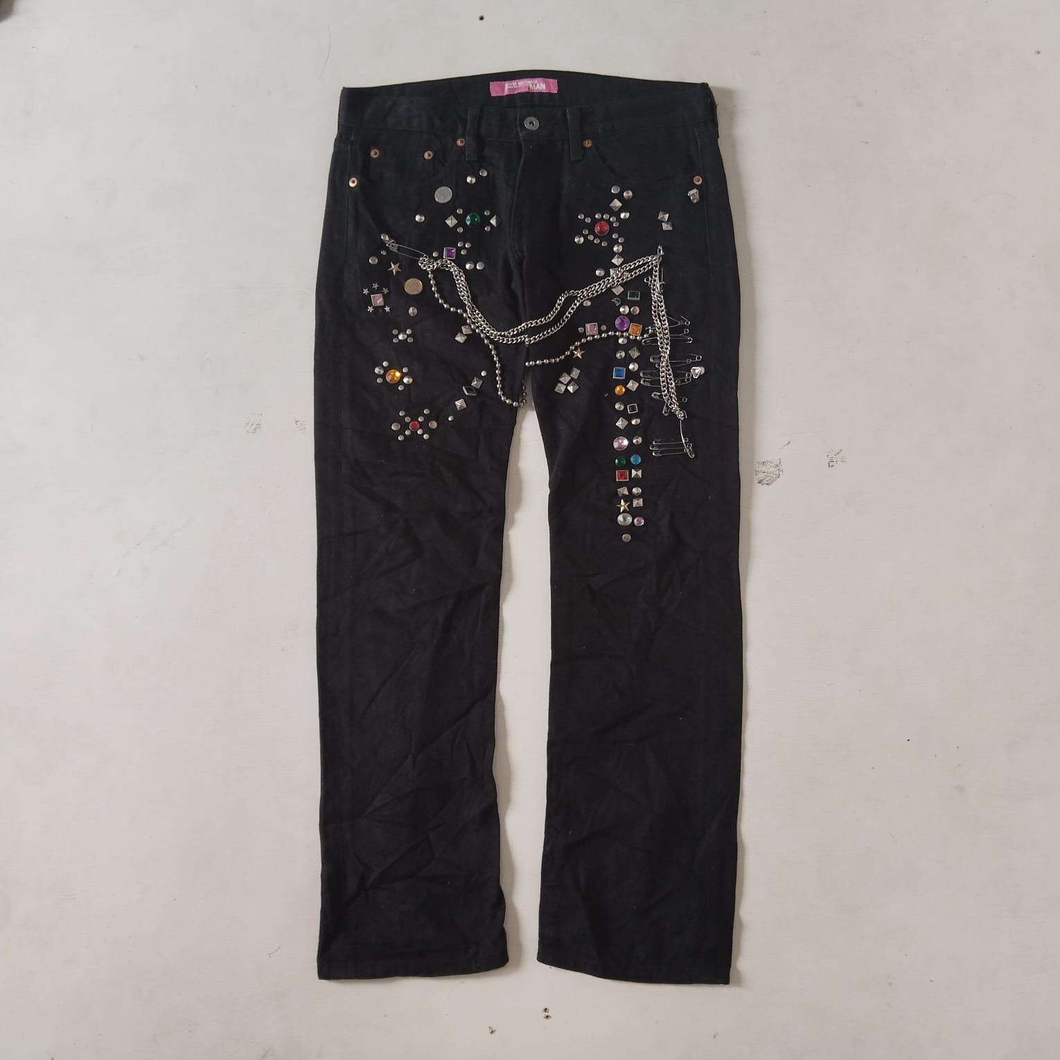 Pre-owned Comme Des Garcons X Junya Watanabe Jeweled Studded Jeans In Black