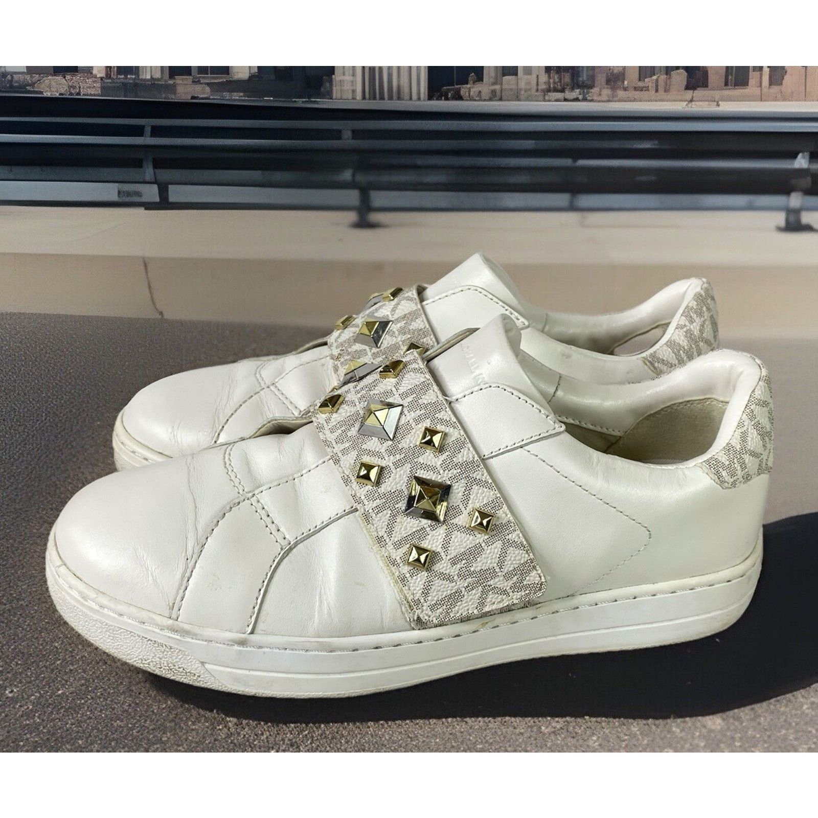 Michael Kors MICHAEL MICHAEL KORS KENNA White/Gold STUDDED Lther Sneaker Size US 7.5 / IT 37.5 - 1 Thumbnail