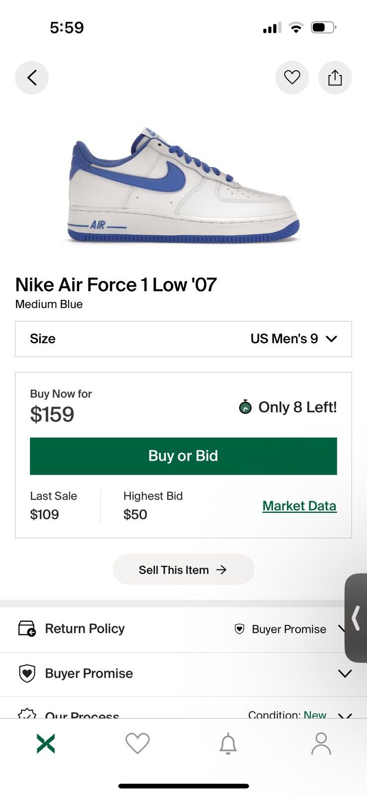 Nike Nike Air Force 1 ‘07 Medium Blue Size US 9 / EU 42 - 10 Thumbnail