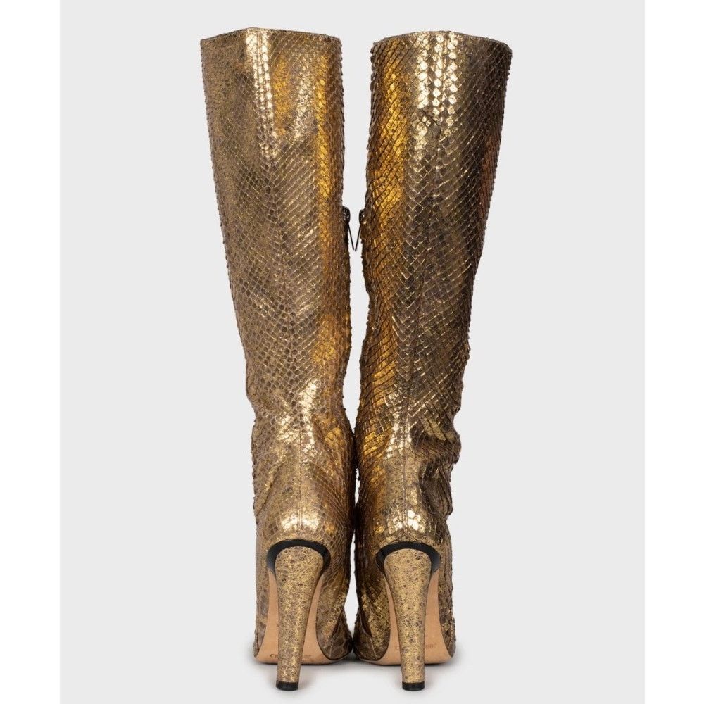Jimmy Choo Jimmy Choo Gold Snakeskin Boots Sz.35.5 Size US 5.5 / IT 35.5 - 4 Thumbnail
