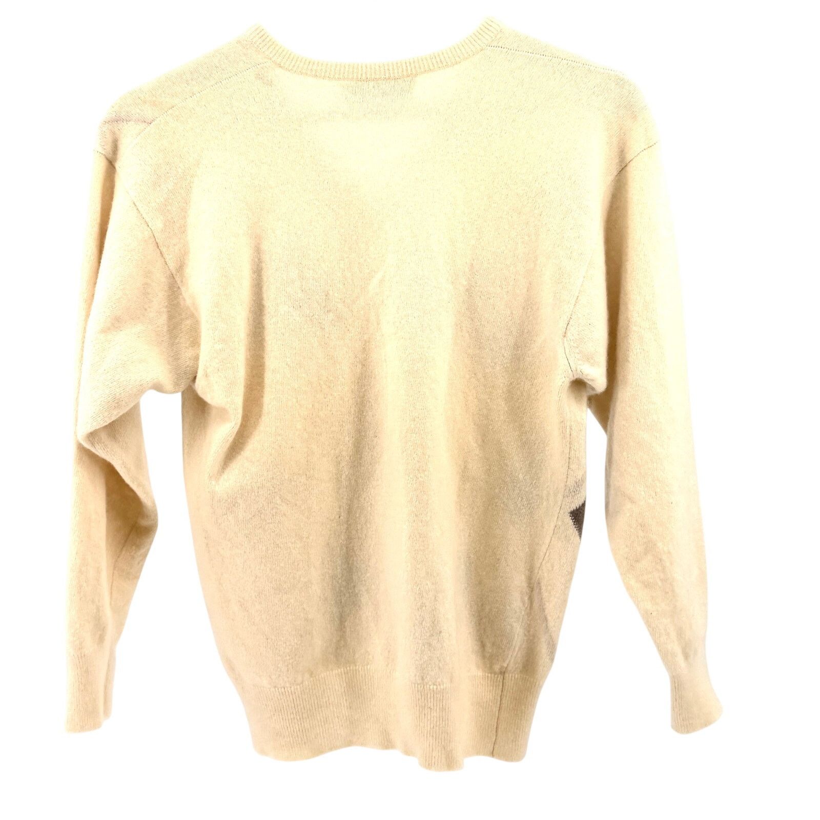 Harrods Vintage 70s Cream 100% Cashmere Argyle V-Neck Sweater Size US S / EU 44-46 / 1 - 3 Thumbnail