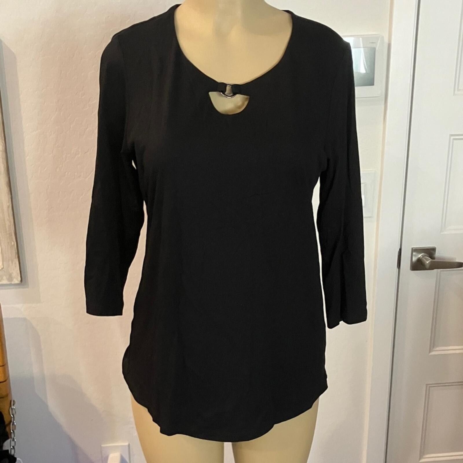 Other Karen Scott Black Keyhole Women's Blouse Size M / US 6-8 / IT 42-44 - 6 Thumbnail
