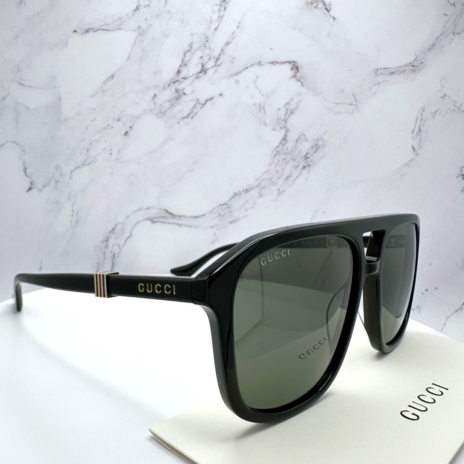 Gucci New GUCCI Sunglasses Black Aviator Pilot Gold Logo Metal Size ONE SIZE - 3 Thumbnail