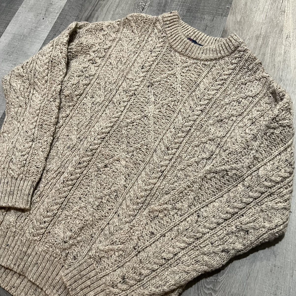 Vintage British Wool Naturally Jumper Oatmeal Cable Knit Sweater Size US M / EU 48-50 / 2 - 2 Thumbnail