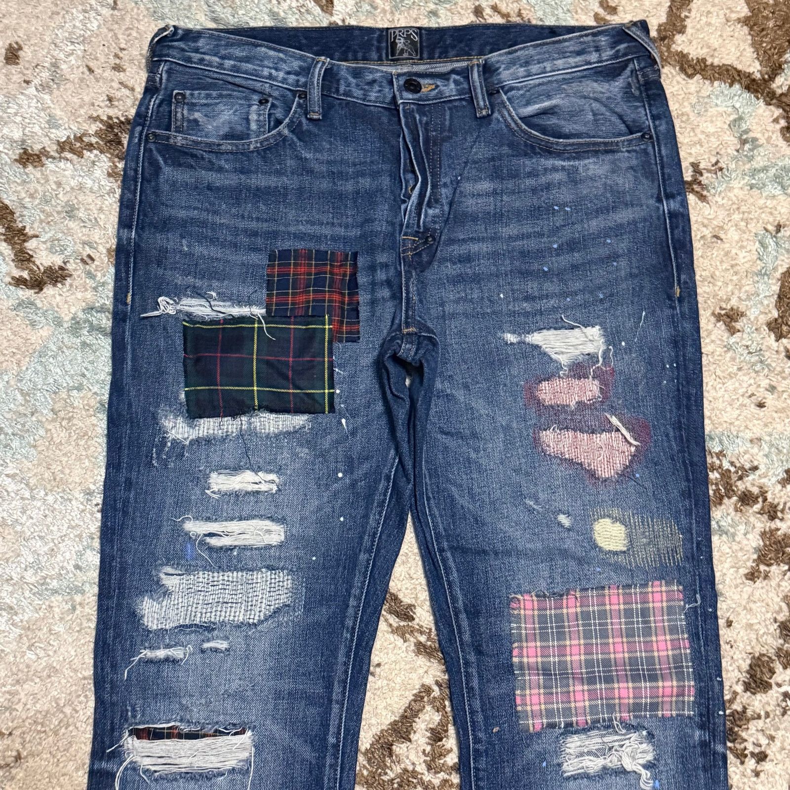 Prps Prps Le Sabre Slim Tapered Plaid Patchwork Jeans 33x34 Size US 33 - 3 Thumbnail