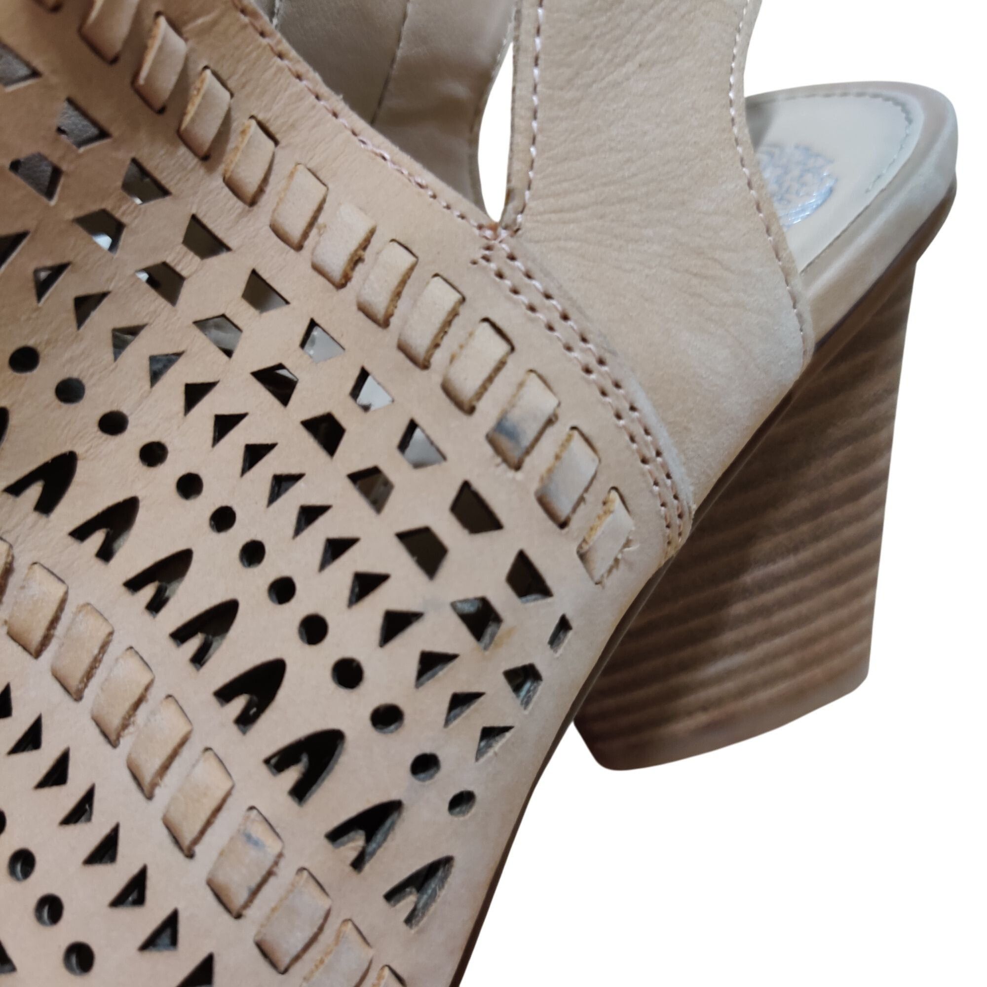 Vince Camuto Vince Camuto 8.5 Laser Cut Peep Toe Leather Sandals Tan Bloc Size US 8.5 / IT 38.5 - 4 Thumbnail