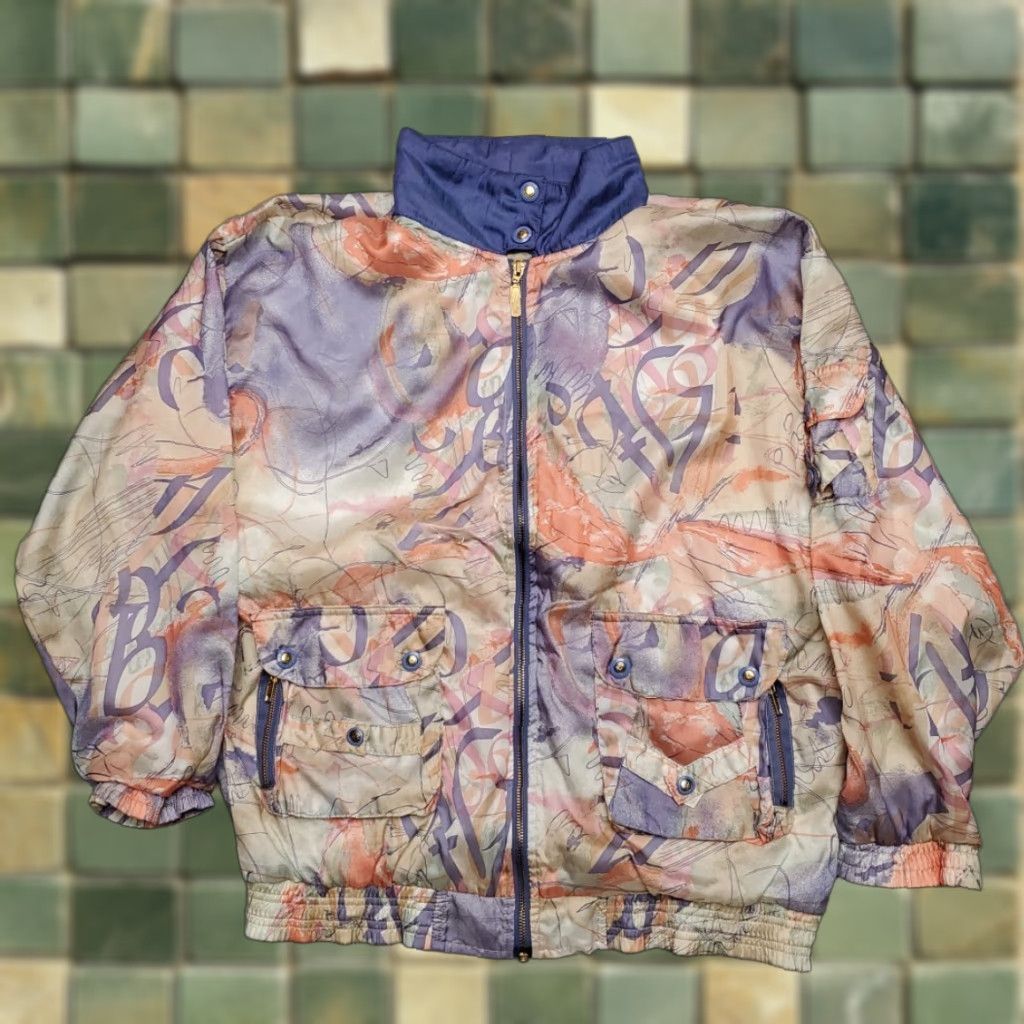 Etro VINTAGE Janeve Jacket Womens M Windbreaker 90s Retro Abstract Outerwear Y2K Purple Zip Pocket Lightweight Polyester Blend Size M / US 6-8 / IT 42-44 - 1 Thumbnail
