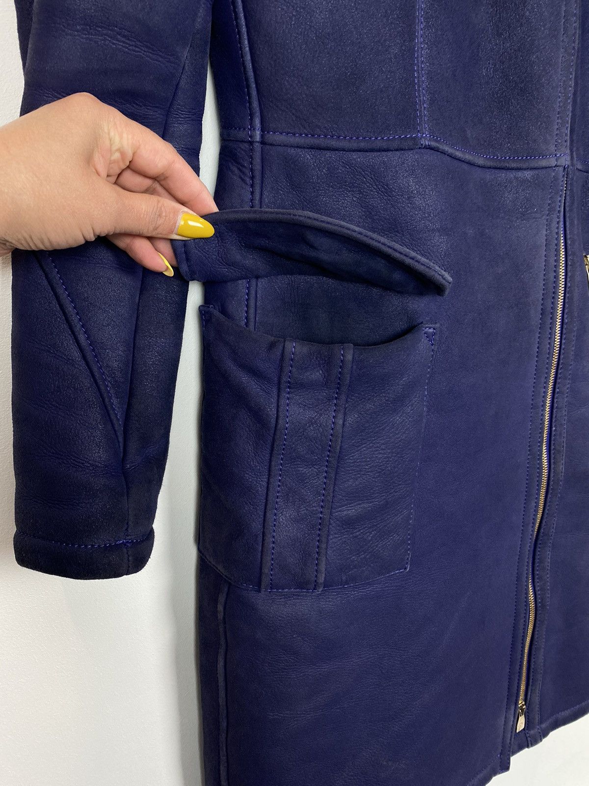 Designer Versace Collection Long Length Shearling Coat Jacket Purple Size S / US 4 / IT 40 - 4 Thumbnail