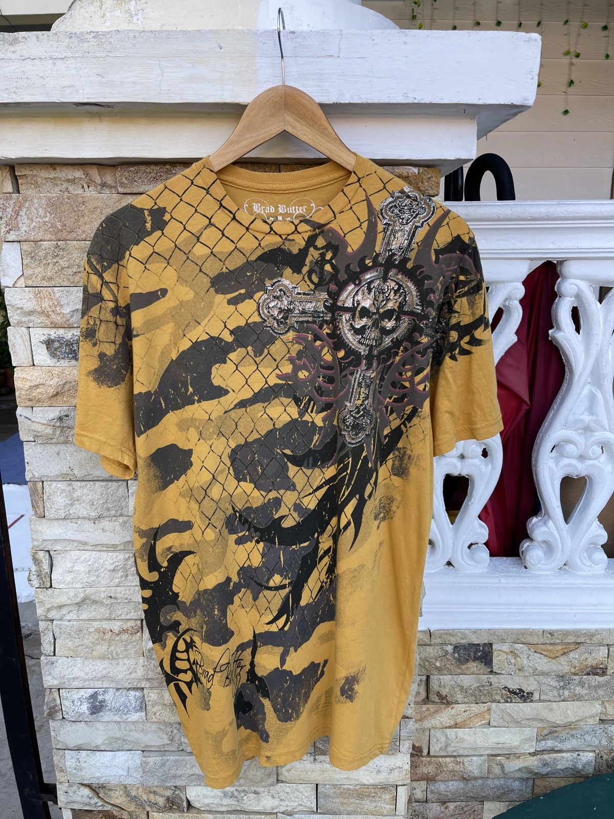 Affliction Rare🔥Brad Butter Cross Skull Head Affliction Style Tee Size US M / EU 48-50 / 2 - 2 Thumbnail