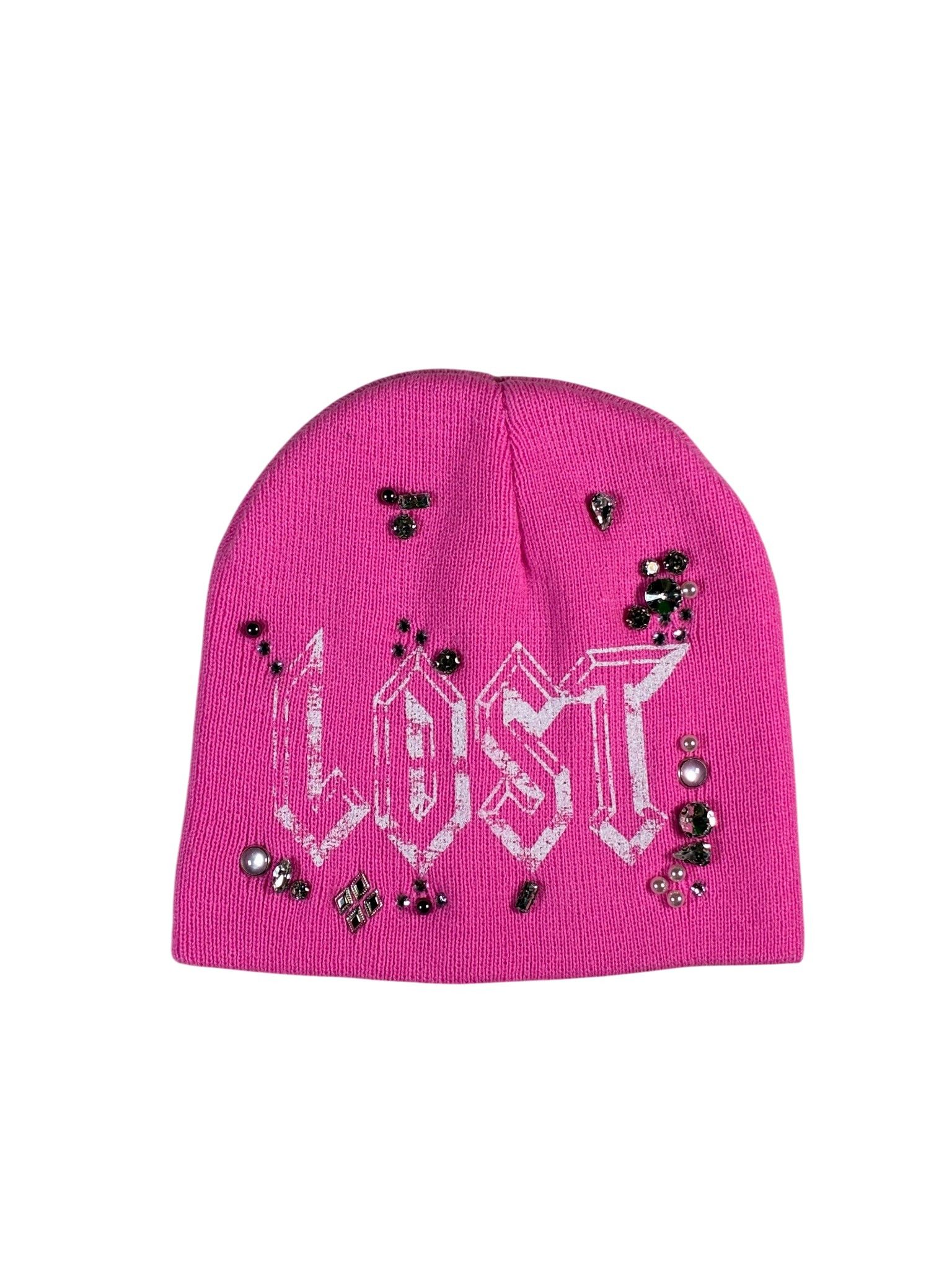 LOST INTRICACY Lost Intricacy 'Clear Rhinestone' Pink & Silver Beanie Size ONE SIZE - 1 Preview