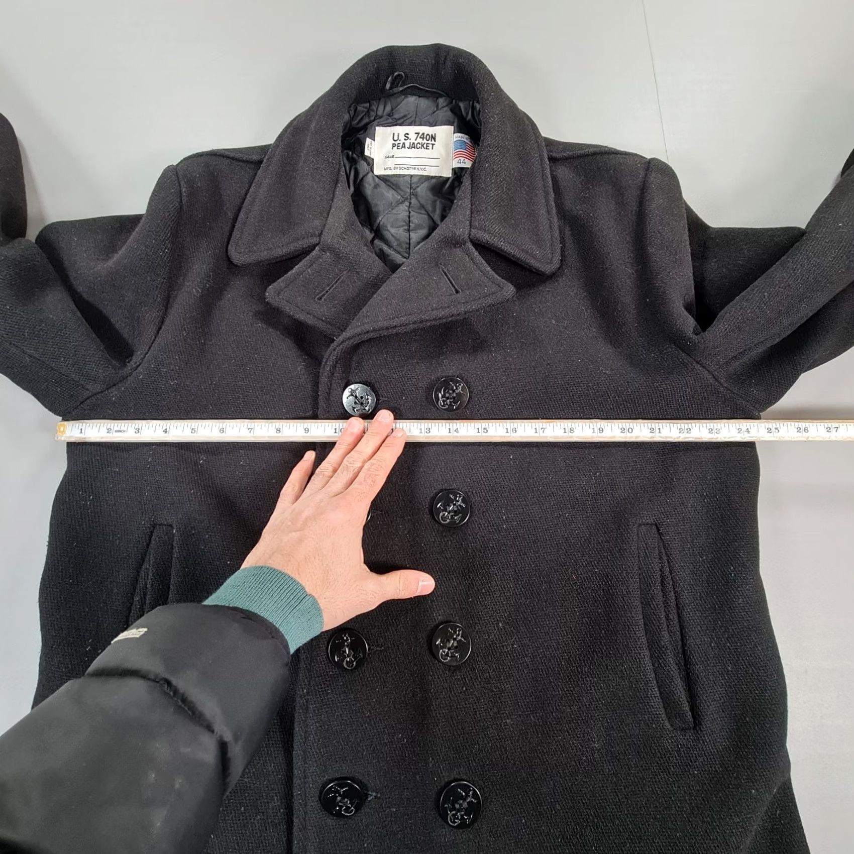 Schott SCHOTT 740N Mens Coat Black 44 Peacoat Double Breasted USA Wool Winter Medium Regular Fit Mens Coat US Made USA Size US S / EU 44-46 / 1 - 7 Thumbnail
