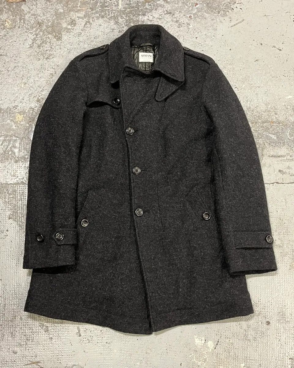 Armani Collezioni 2000s Armani Dark Grey Wool Asymmetrical Lined Coat Size US M / EU 48-50 / 2 - 1 Thumbnail
