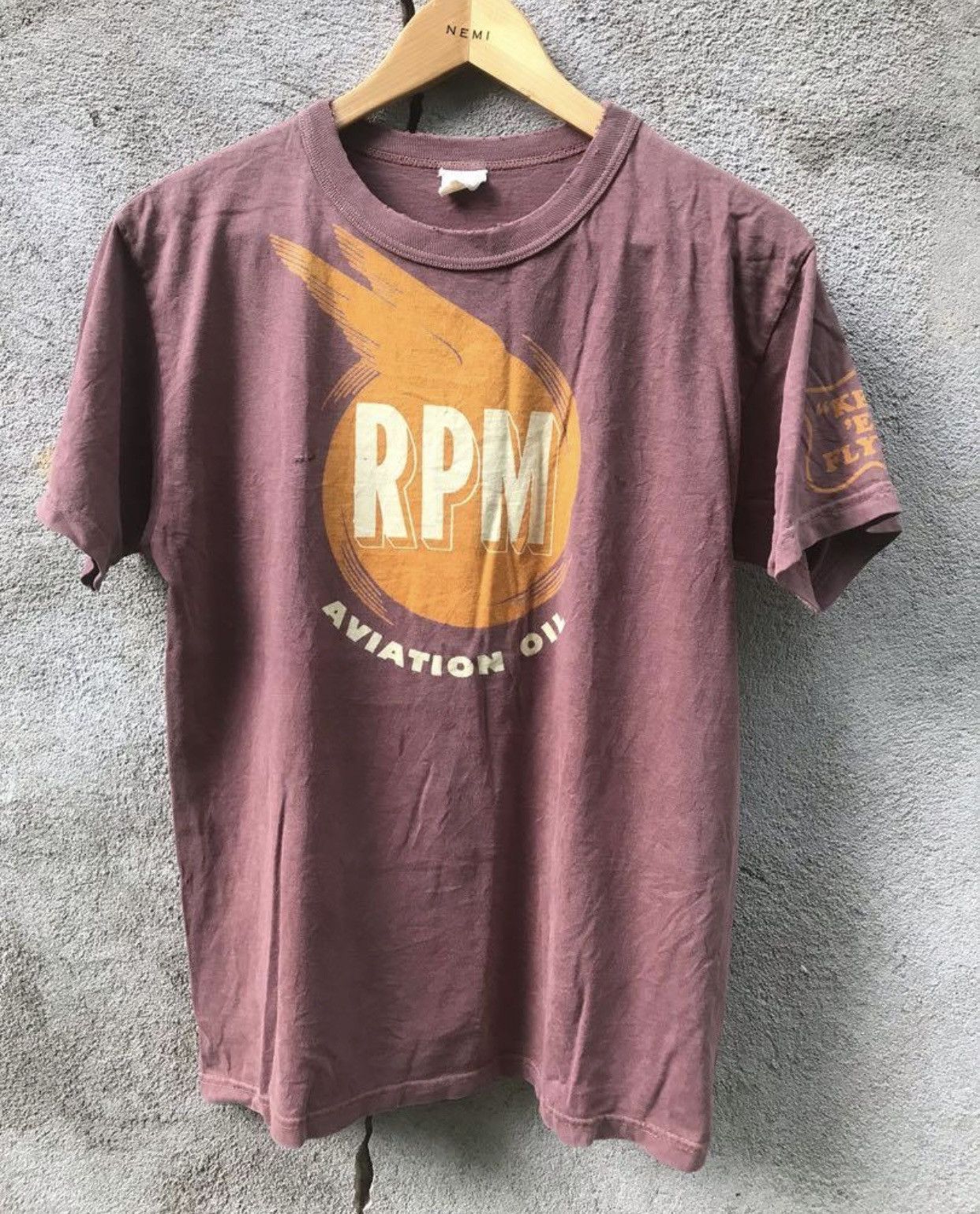 image of Kapital x The Real Mccoys Amazing VTG The Real Mc Coy Rpm Aviation Oil Distress Faded in Brown (Siz