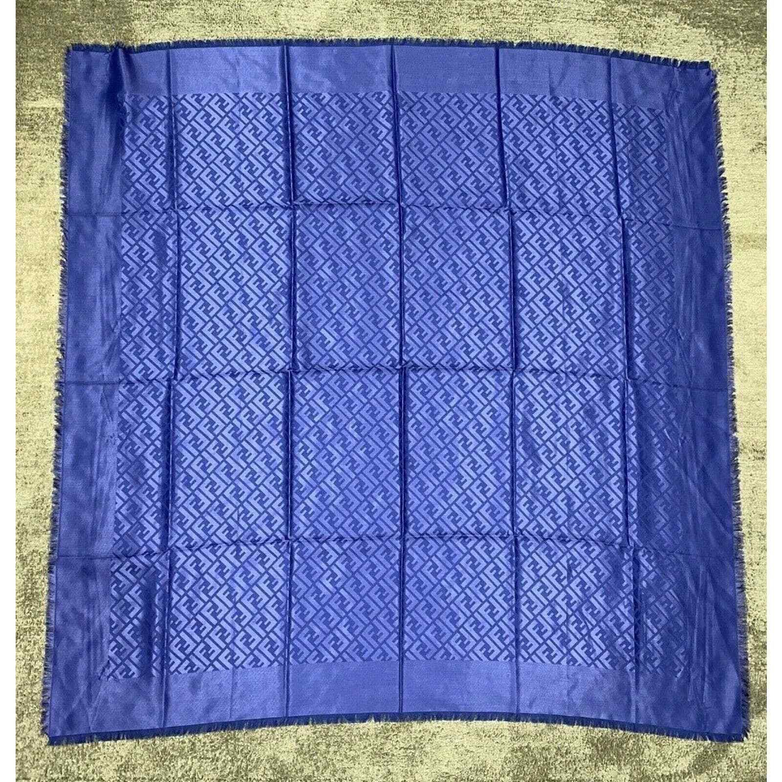 Fendi Fendi Logo Jacquard Silk Wool Fringe Hem Wrap Shawl Scarf Size ONE SIZE - 2 Thumbnail