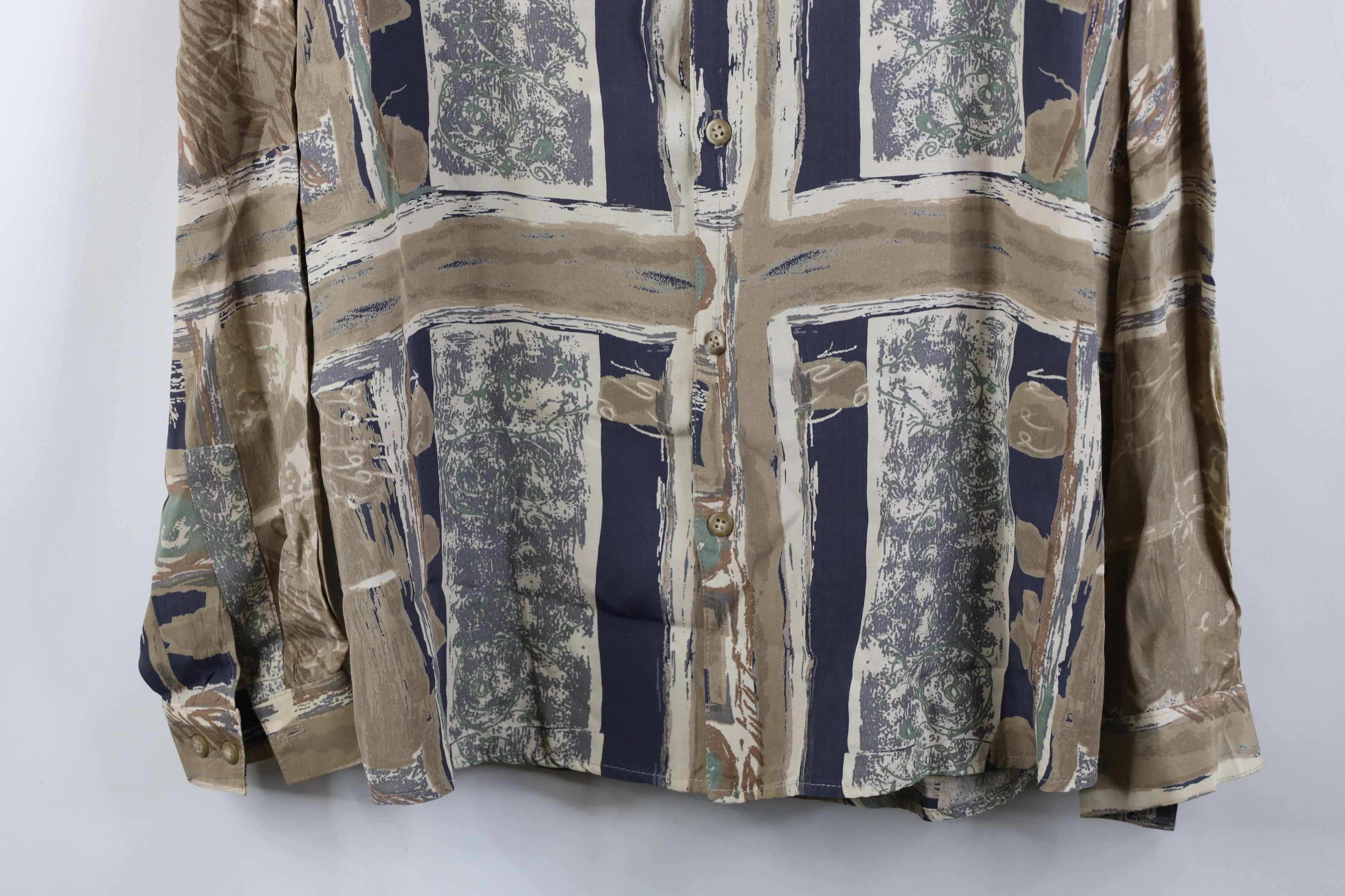 Vintage Vintage 90s Streetwear Gabardine Abstract Button Shirt USA Size US L / EU 52-54 / 3 - 3 Thumbnail