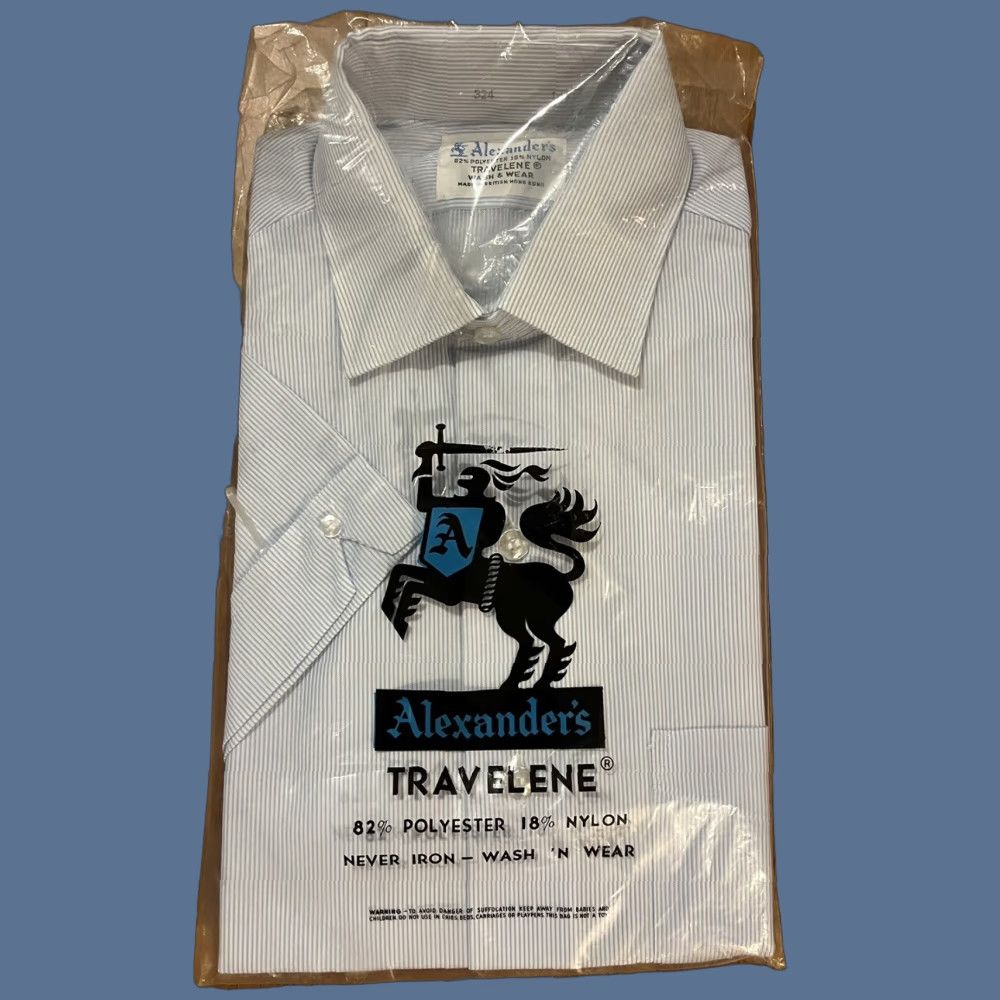 Vintage VINTAGE Alexander’s Travelene Dress Shirt Men 14-1/2 Blue Striped Shirt Adult Regular Size 14.5 Pockets 70s Retro Classic Size 40R - 1 Thumbnail