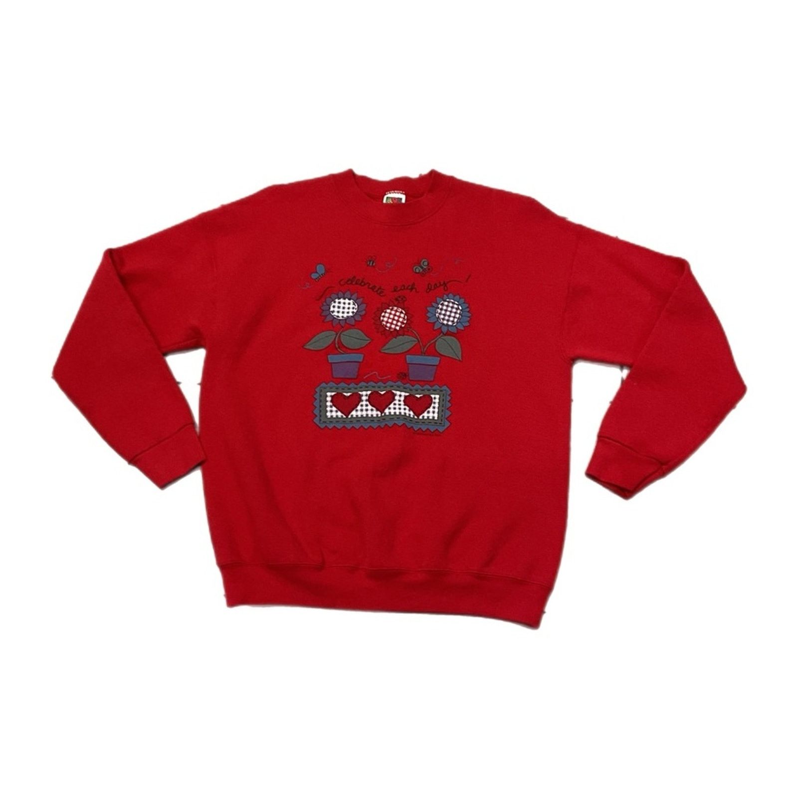 Fruit Of The Loom Vintage 90s “Celebrate Each Day” Red Sweater Size L / US 10 / IT 46 - 1 Thumbnail