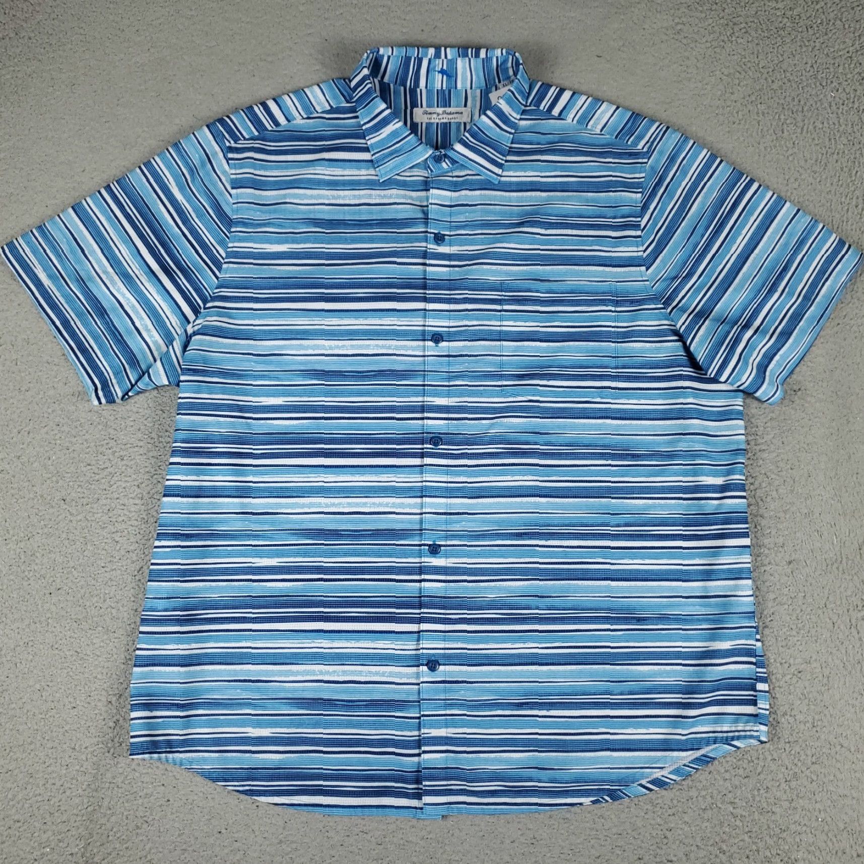 Tommy Bahama Tommy Bahama Shirt Mens XL Blue Striped Polyester Button Up Short Sleeve Size US XL / EU 56 / 4 - 2 Thumbnail