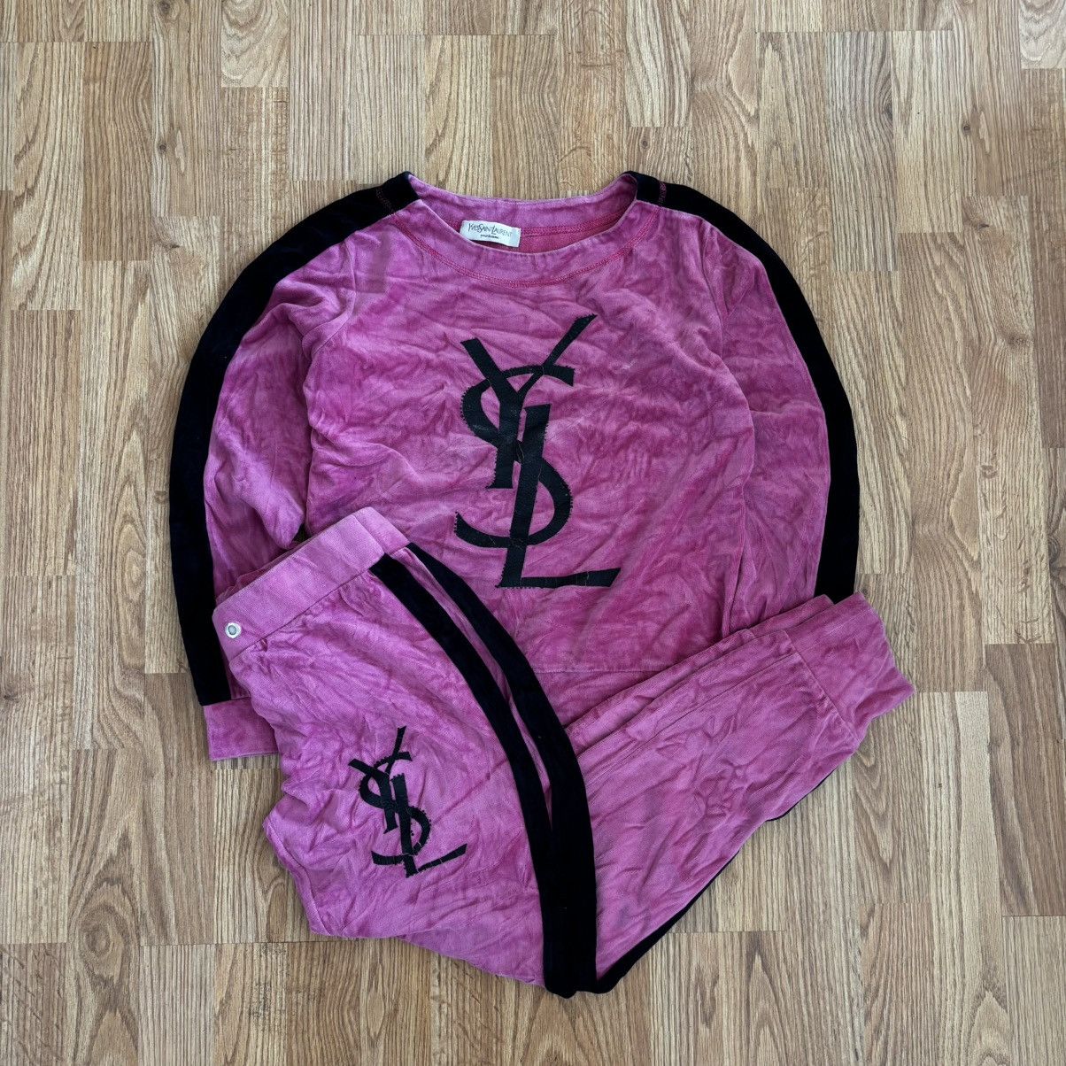 Yves Saint Laurent Yves Saint Laurent Pink Velour Bling Tracksuit Sweatshirt Size S / US 4 / IT 40 - 3 Thumbnail