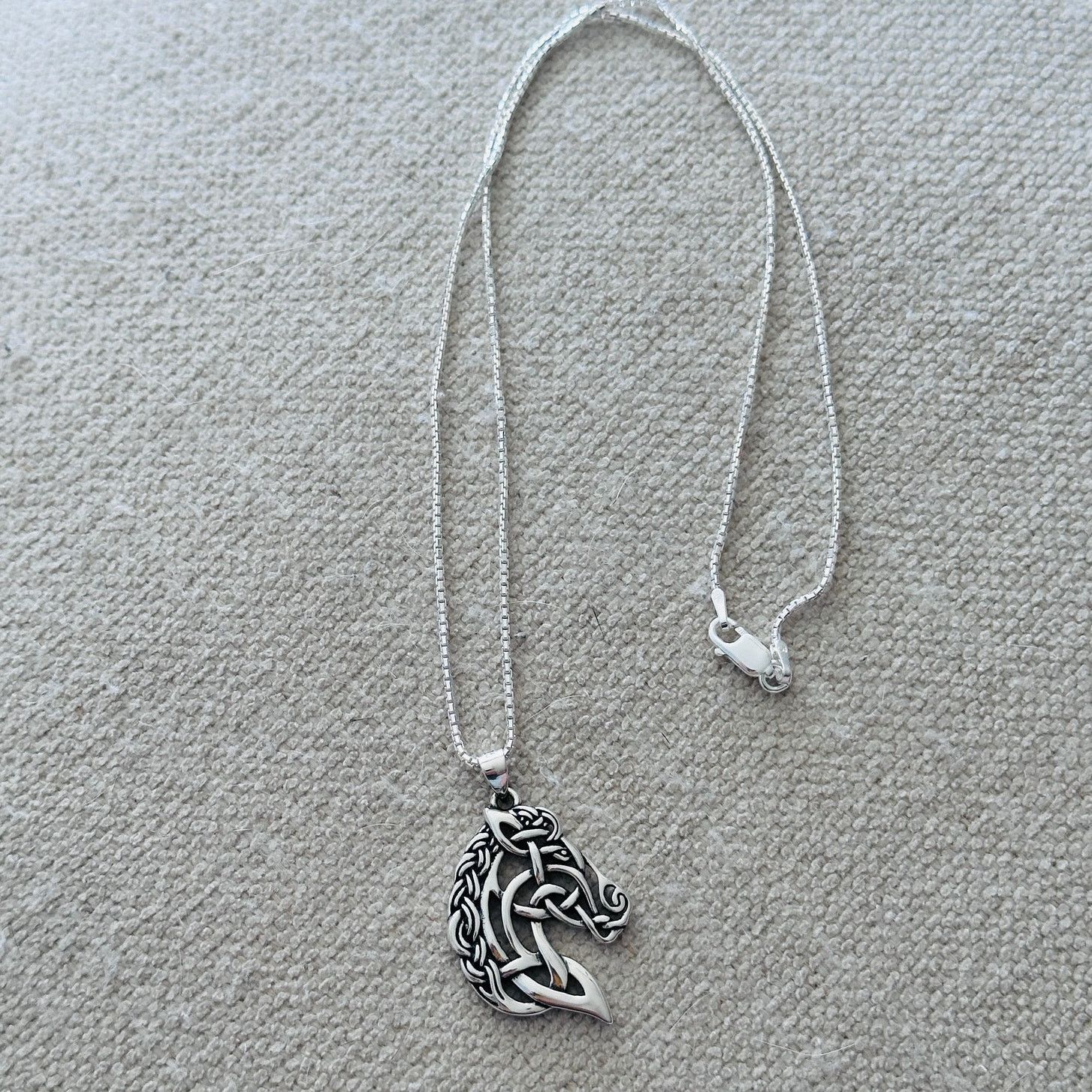 The Unbranded Brand Sterling Silver Celtic Horse Pendant Necklace-18" Box Chain Size ONE SIZE - 1 Thumbnail
