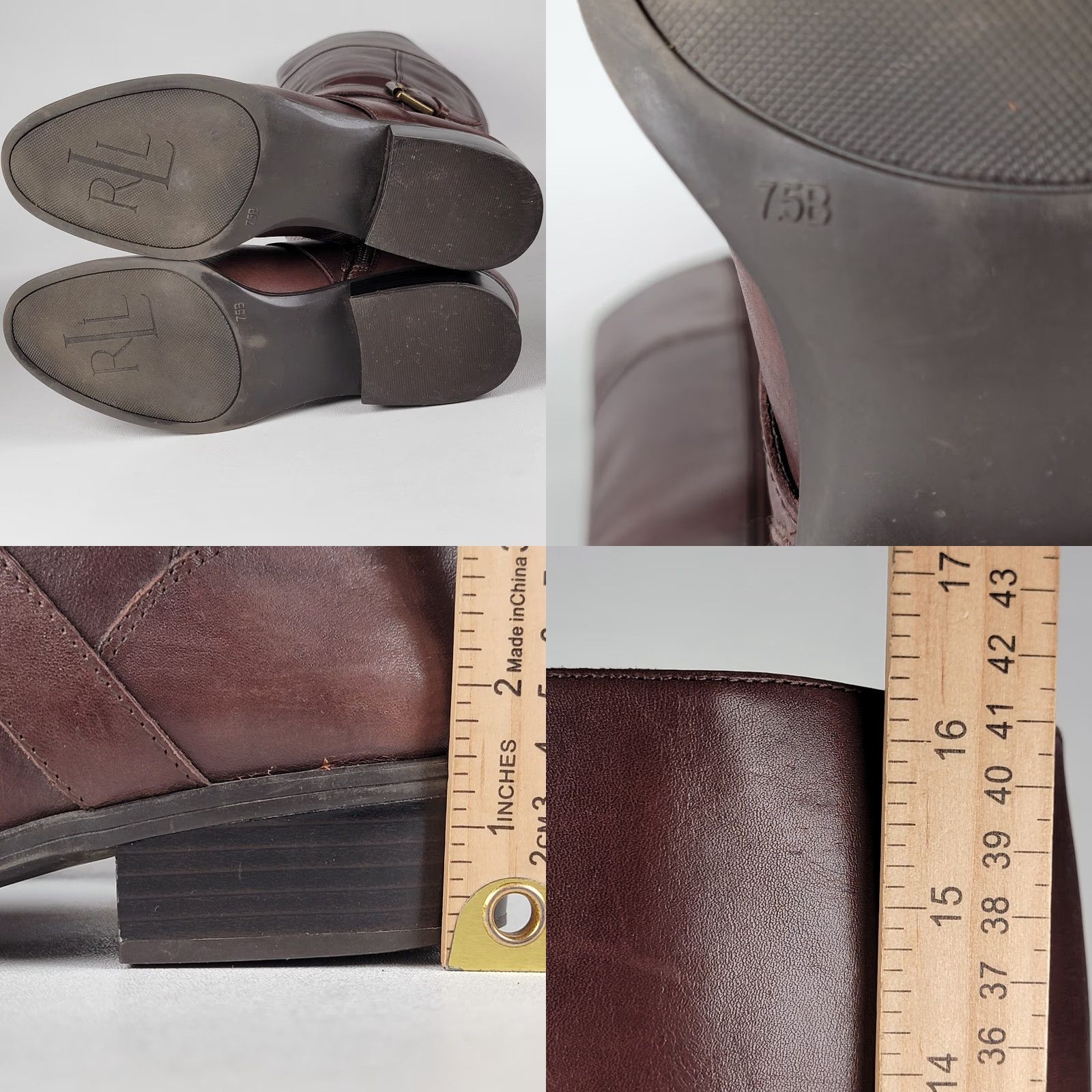 Ralph Lauren RALPH LAUREN Leather Riding Boots Women Size 7.5 M Brown Solid Round Toe Zip Block Heel Riding Boot Winter Fall Spring Women Size US 8 / IT 38 - 8 Thumbnail