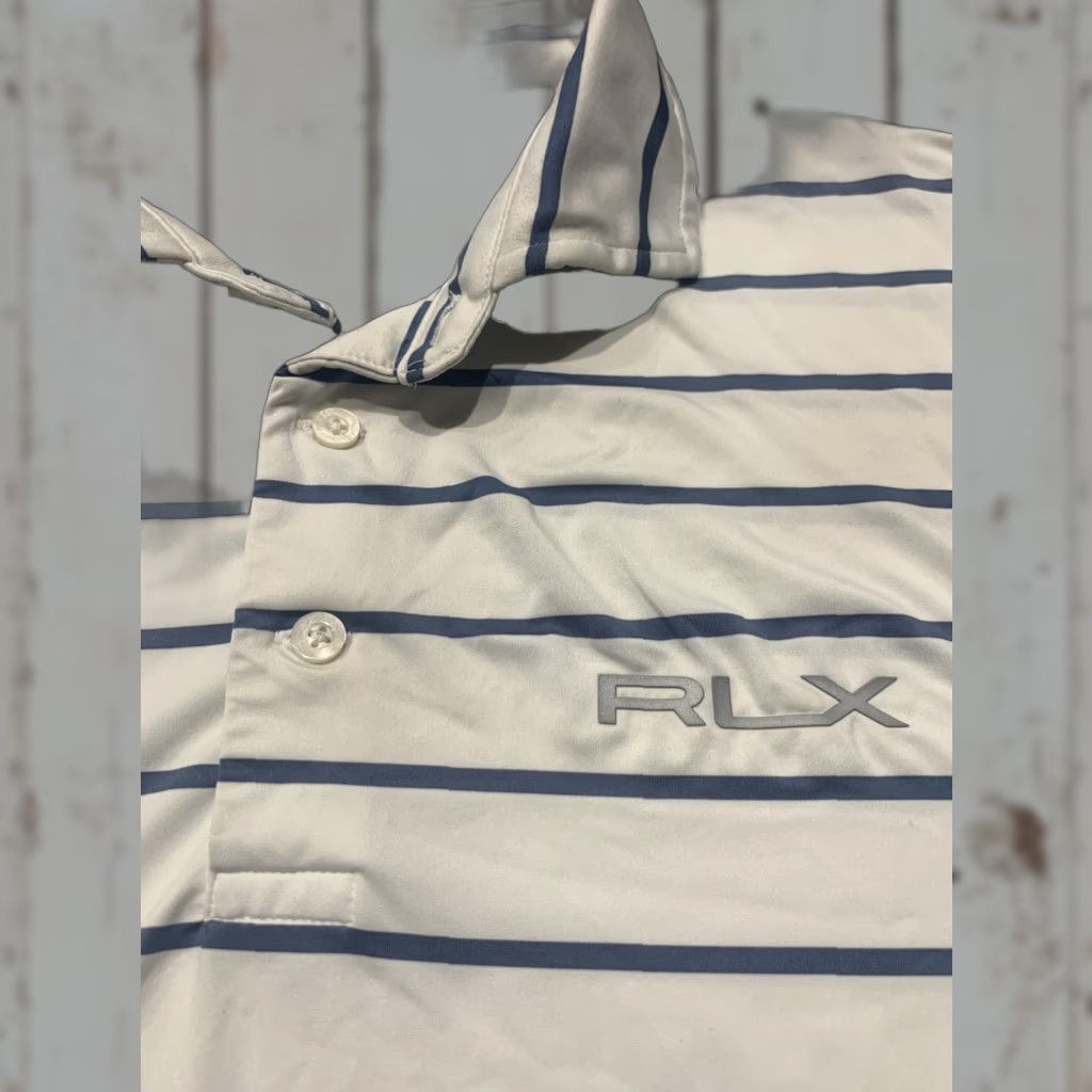 RLX Ralph Lauren VINTAGE RLX Ralph Lauren Polo Shirt Mens Large White Striped Golf Short Sleeve Poly Stretch Size US L / EU 52-54 / 3 - 1 Thumbnail