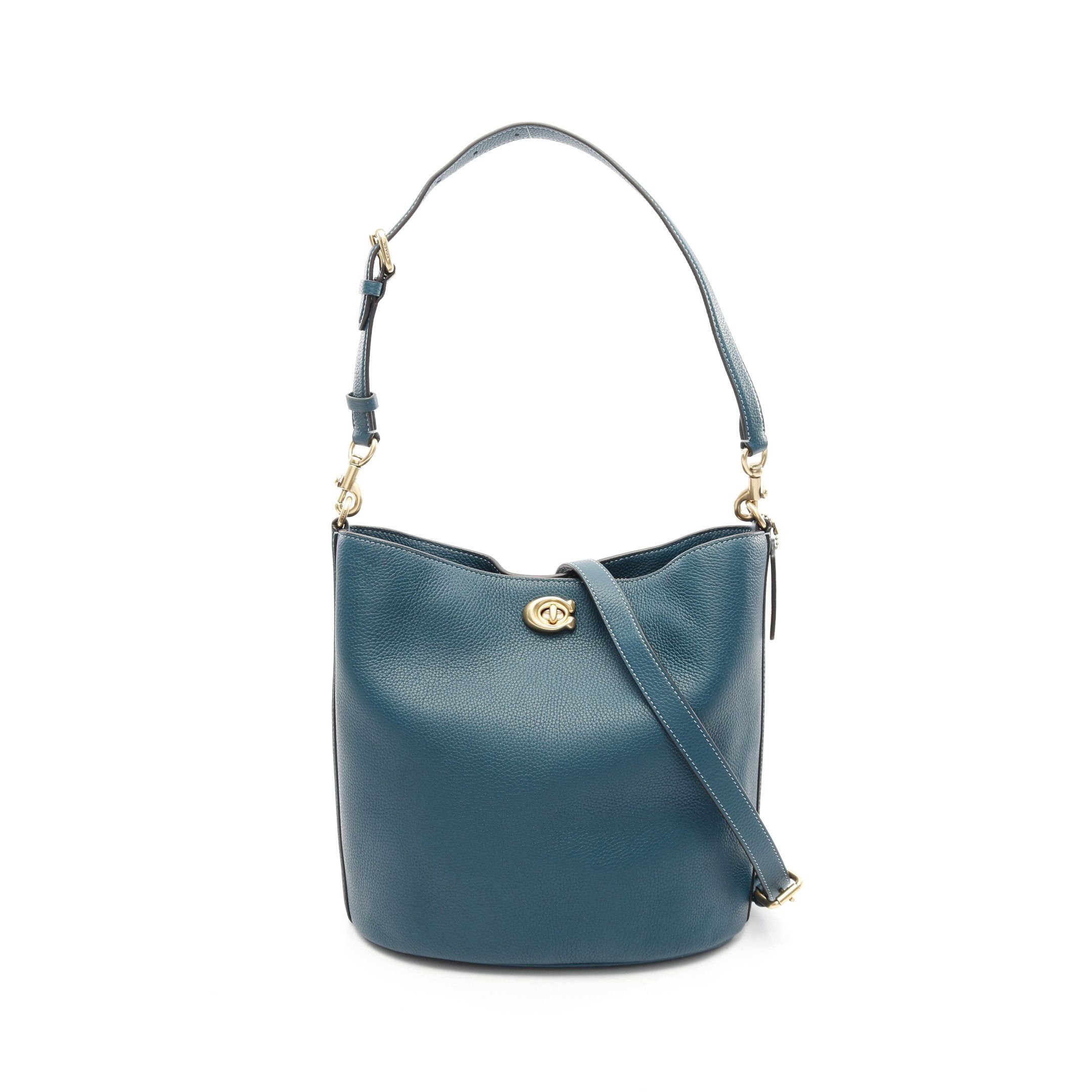 Coach Willow Soft Bucket Bag One Shoulder Leather Blue Green, Women's
