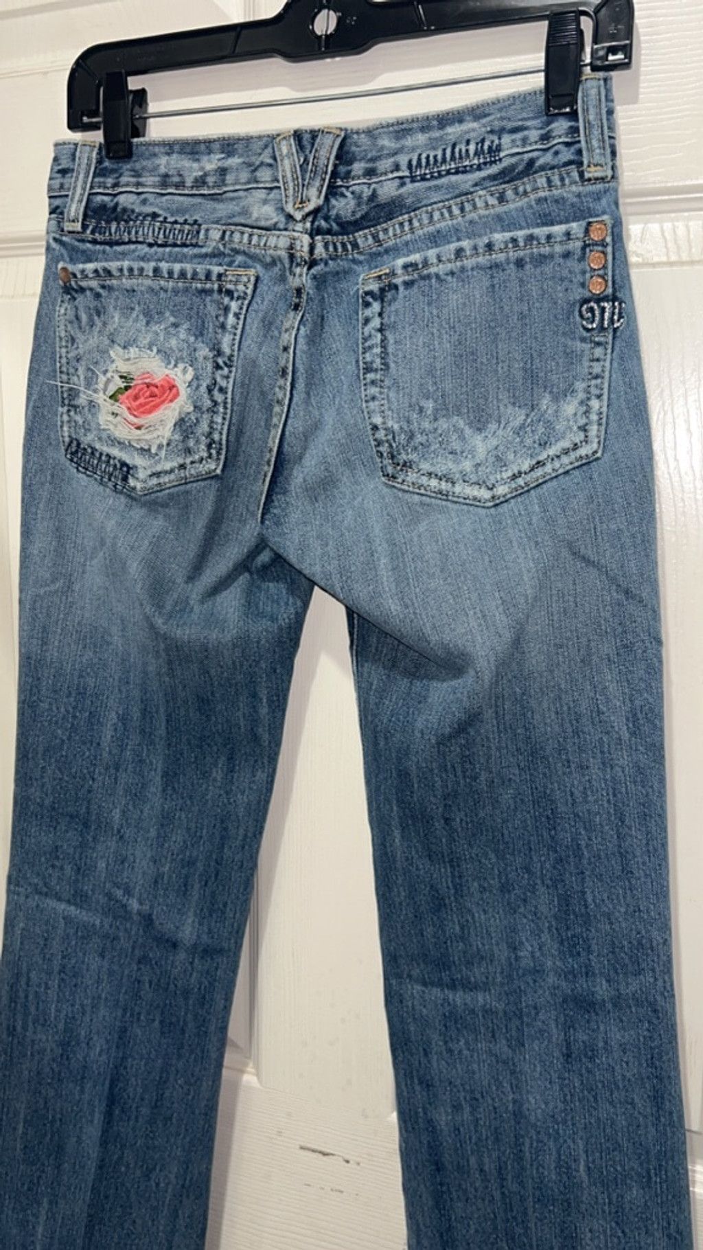 Miss Me Women's Miss Me Blue Boot Cut Jeans with Pink Floral Patches Size 27" / US 4 / IT 40 - 3 Thumbnail