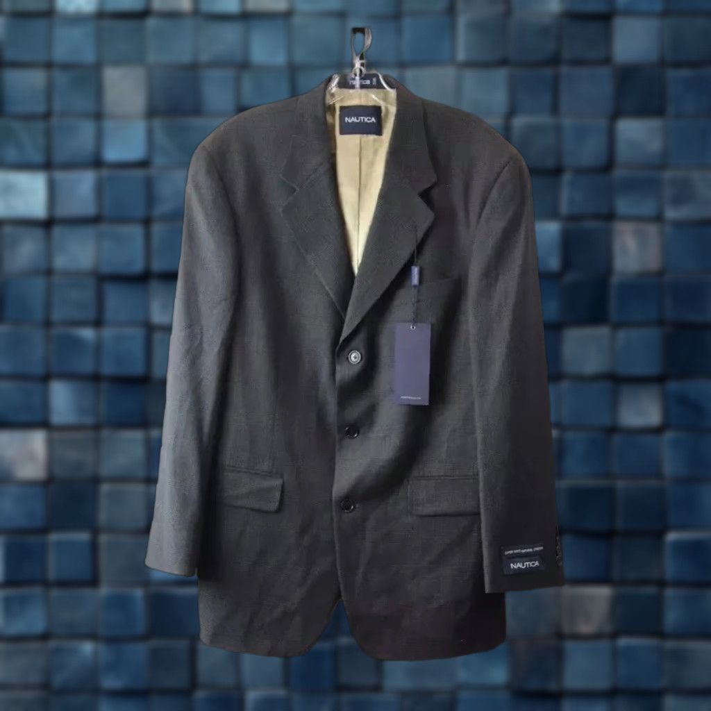 Nautica Nautica Blazer 41R Men Wool Plaid Charcoal Spinnaker Jacket Suit Blazer Size 41R Mens Black Plaid Wool Size 42R - 1 Thumbnail
