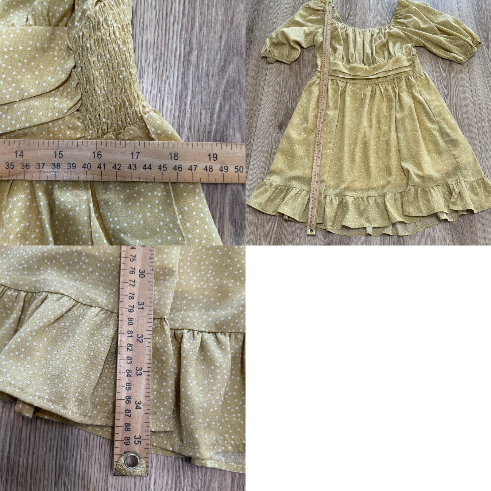 Vintage J.NNA Dress Womens Large Yellow Smocked Balloon Sleeve Knee Length Polyester Fit & Flare Size L / US 10 / IT 46 - 8 Thumbnail