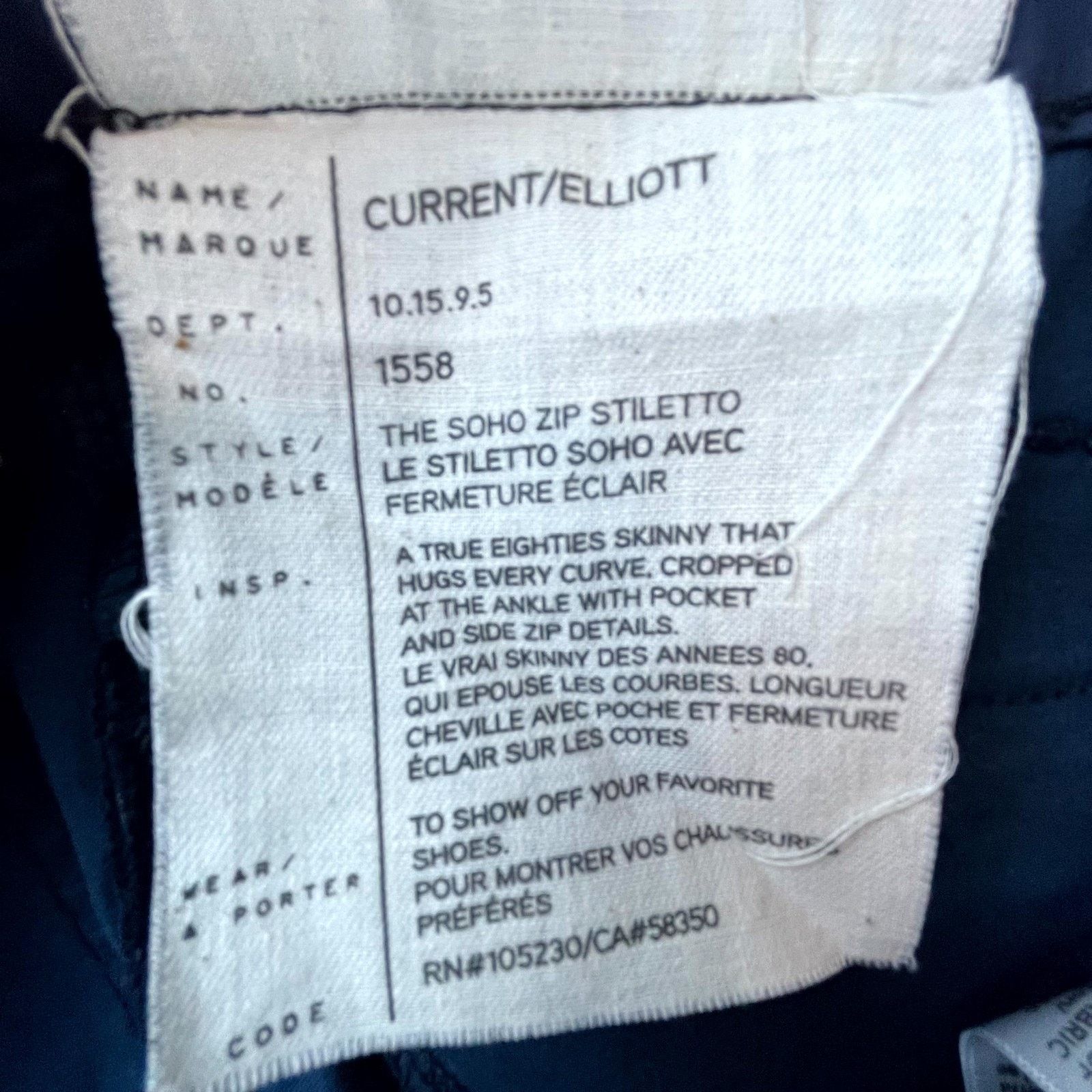 Current/Elliot Current/Elliott Jeans Womens 30 The Soho Zip Stiletto Skinny Size 30" / US 8 / IT 44 - 9 Thumbnail