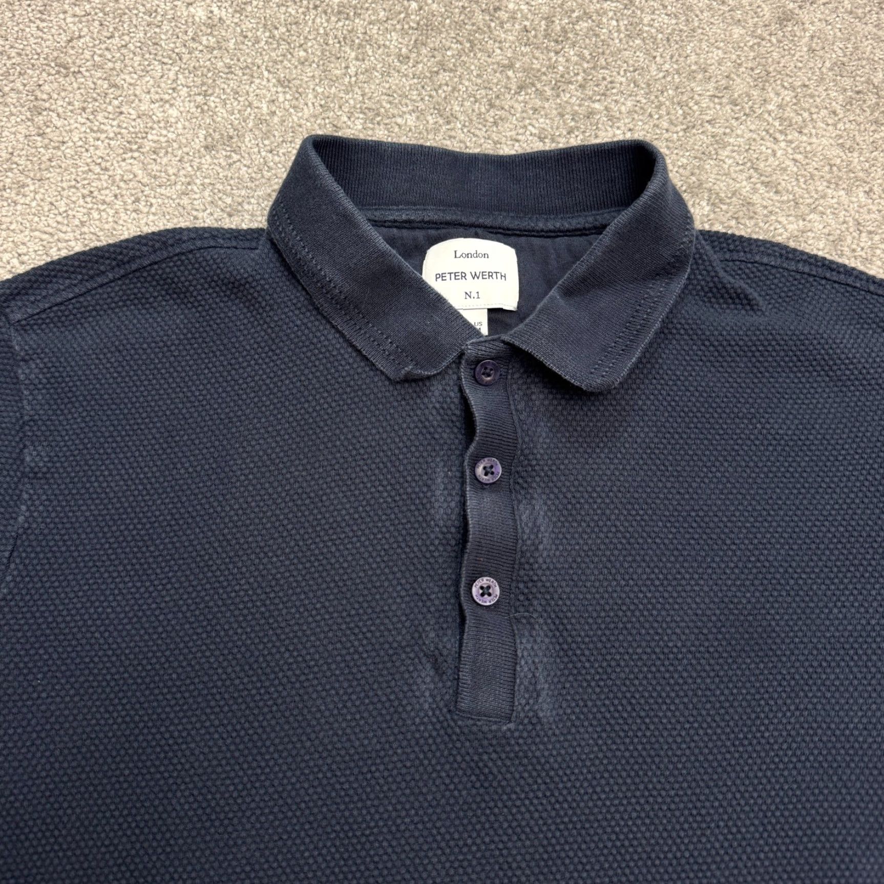 Vintage Peter Werth London N.1 Baran Polo Shirt Mens Medium Navy Blue Textured Pique Top Size US M / EU 48-50 / 2 - 4 Thumbnail