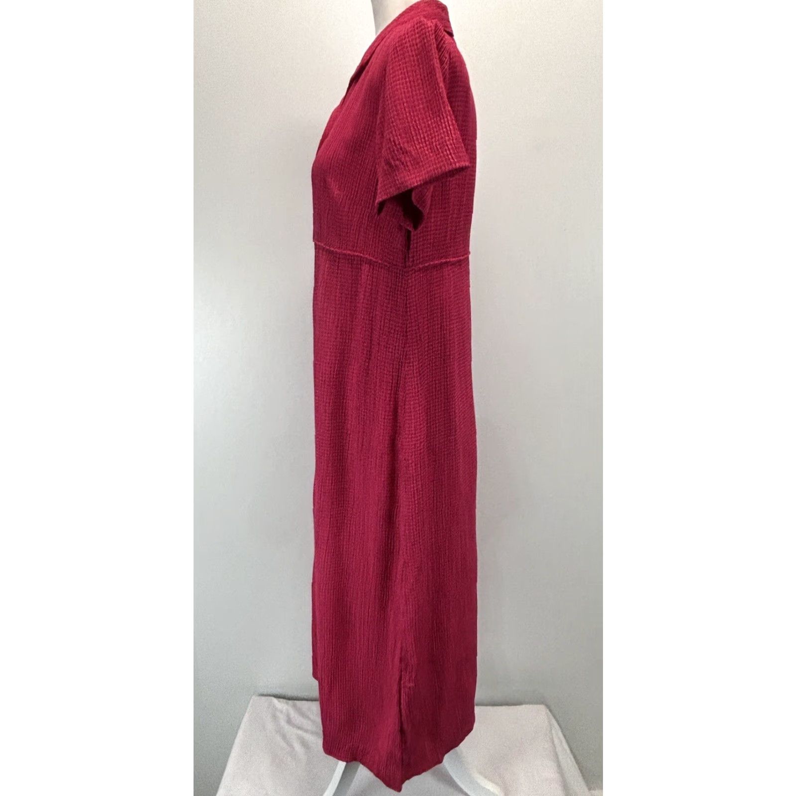 Talbots VINTAGE Talbots Maxi Shirt Dress - Dress, Petite, Size 8P - Pink Red Gingham, Short Sleeve, Collared, Full Button, Rayon Blend, Women Size M / US 6-8 / IT 42-44 - 2 Thumbnail