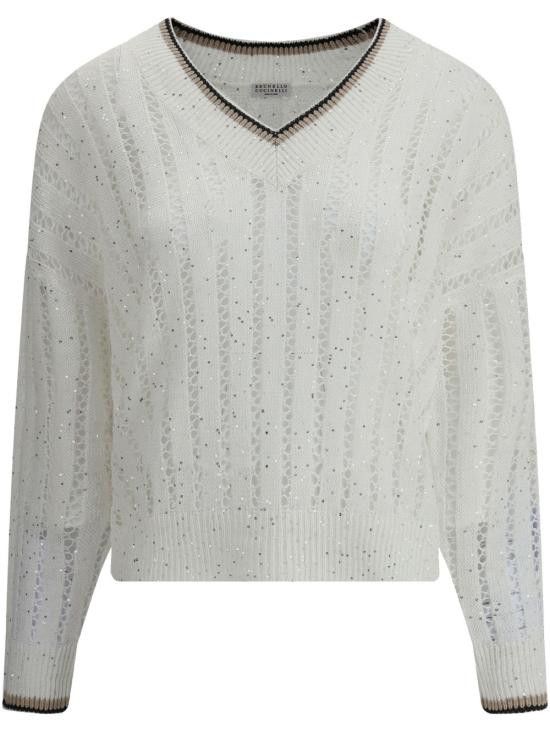 Brunello Cucinelli BRUNELLO CUCINELLI Women Sweater MCO559402 CFA26 White Size XL / US 12-14 / IT 48-50 - 1 Thumbnail