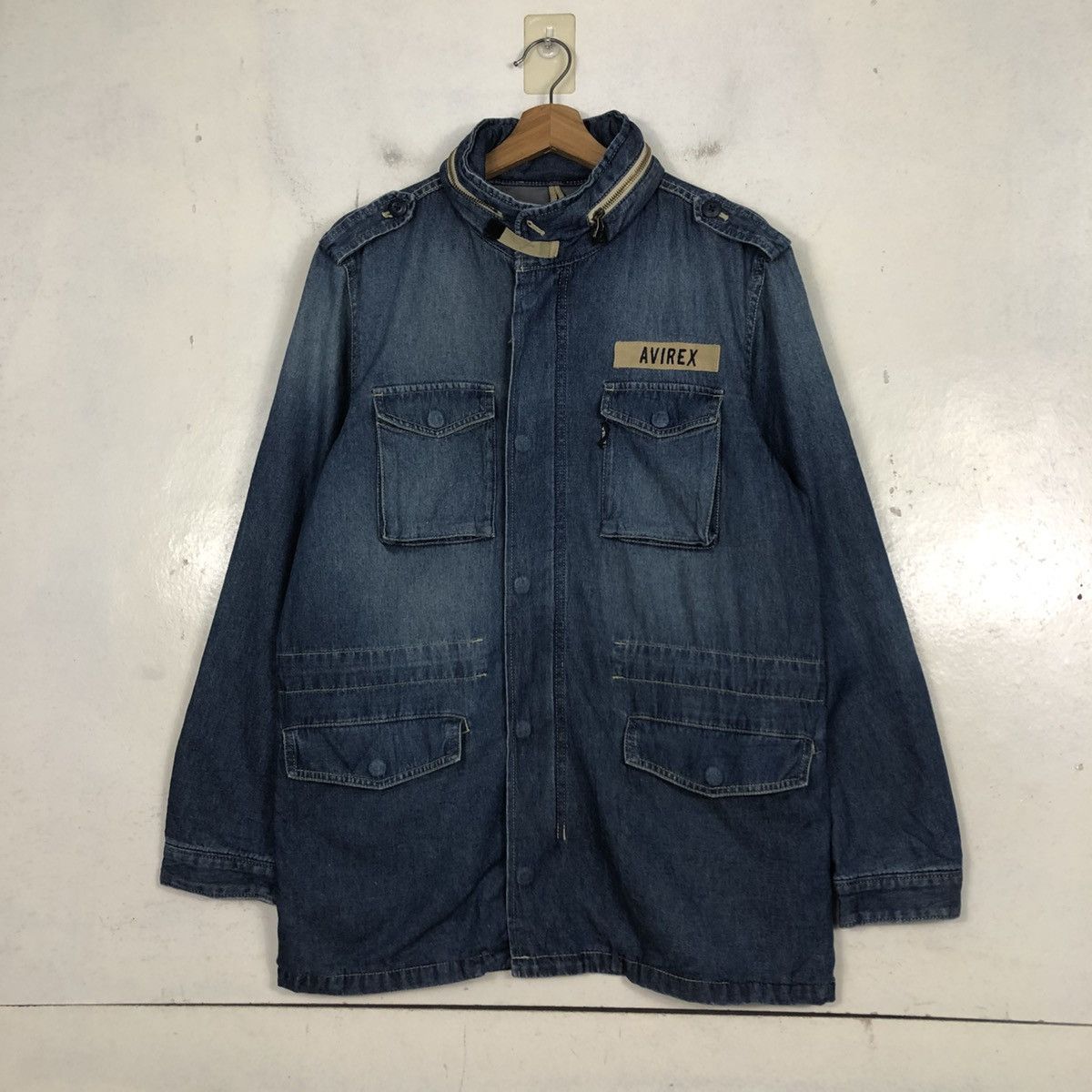 Avirex 💥VINTAGE DENIM BIKER JACKET AVIREX USN MILITARY Size US L / EU 52-54 / 3 - 3 Thumbnail