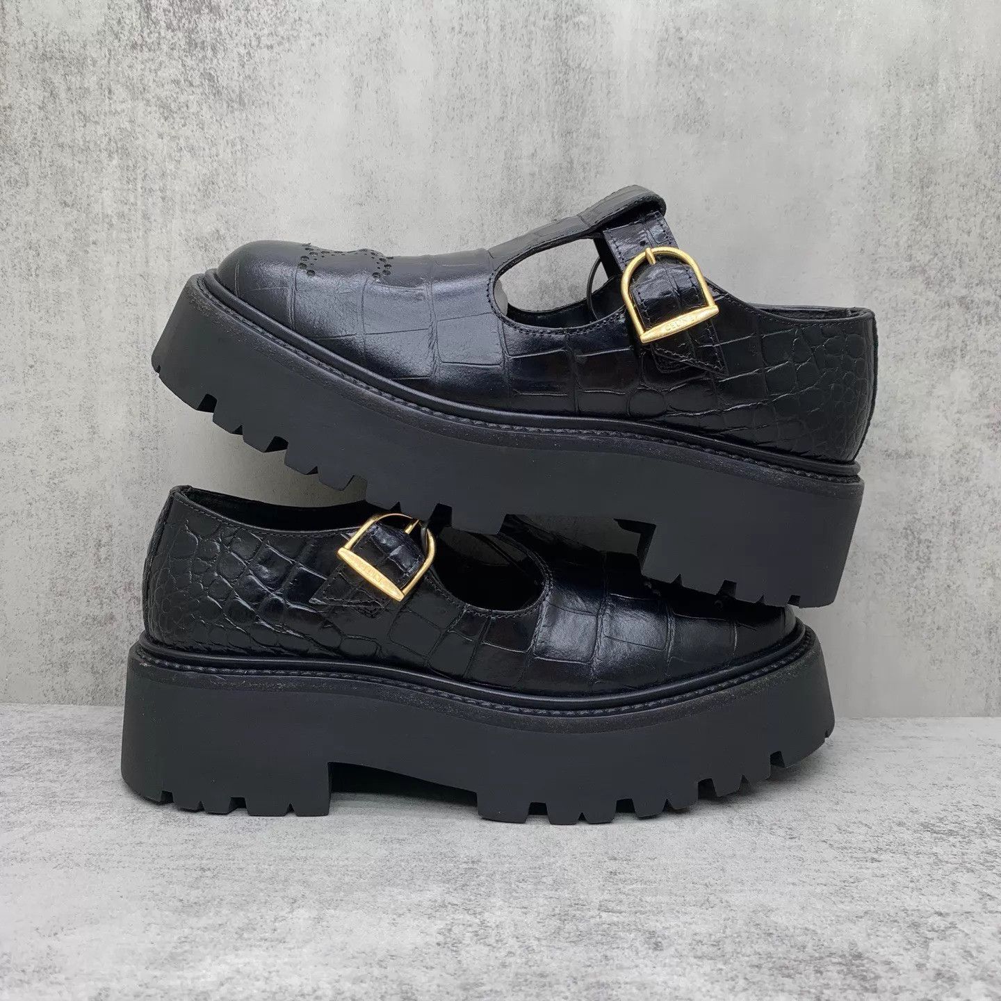 Celine Celine Croc Embossed Thick Sole Mary Jane Loafer/Derby 36 Size US 5.5 / IT 35.5 - 2 Thumbnail