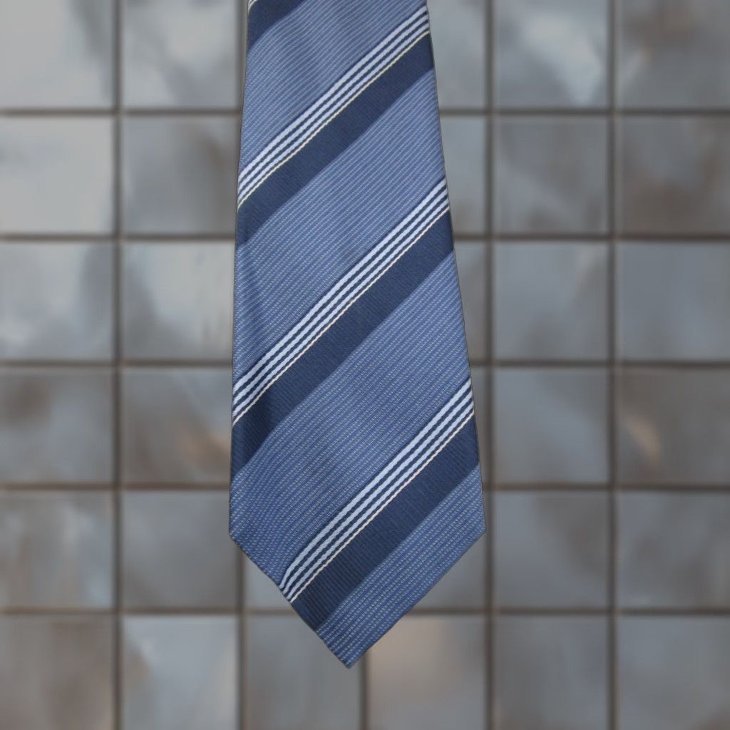 John Varvatos John Varvatos Tie Blue Striped Silk Hand Made Italy preppy formal business Linen Blend, Silk, Silk Blend 3" Width One Size Men Tie Vintage: No Size ONE SIZE - 1 Thumbnail