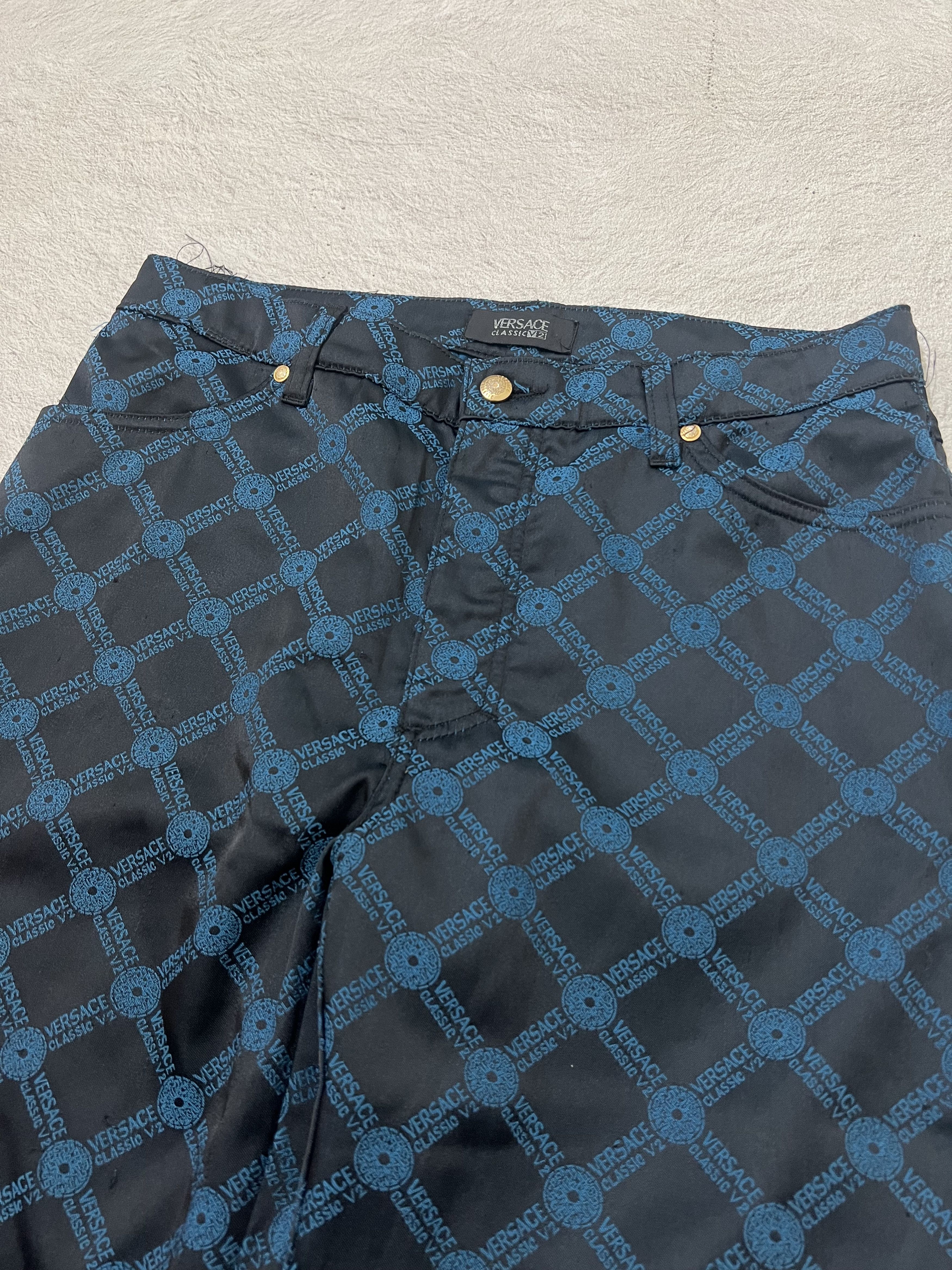Japanese Brand 2000s Versace V2 Classic Embroidery Pattern Silk Pants Size US 30 / EU 46 - 5 Thumbnail