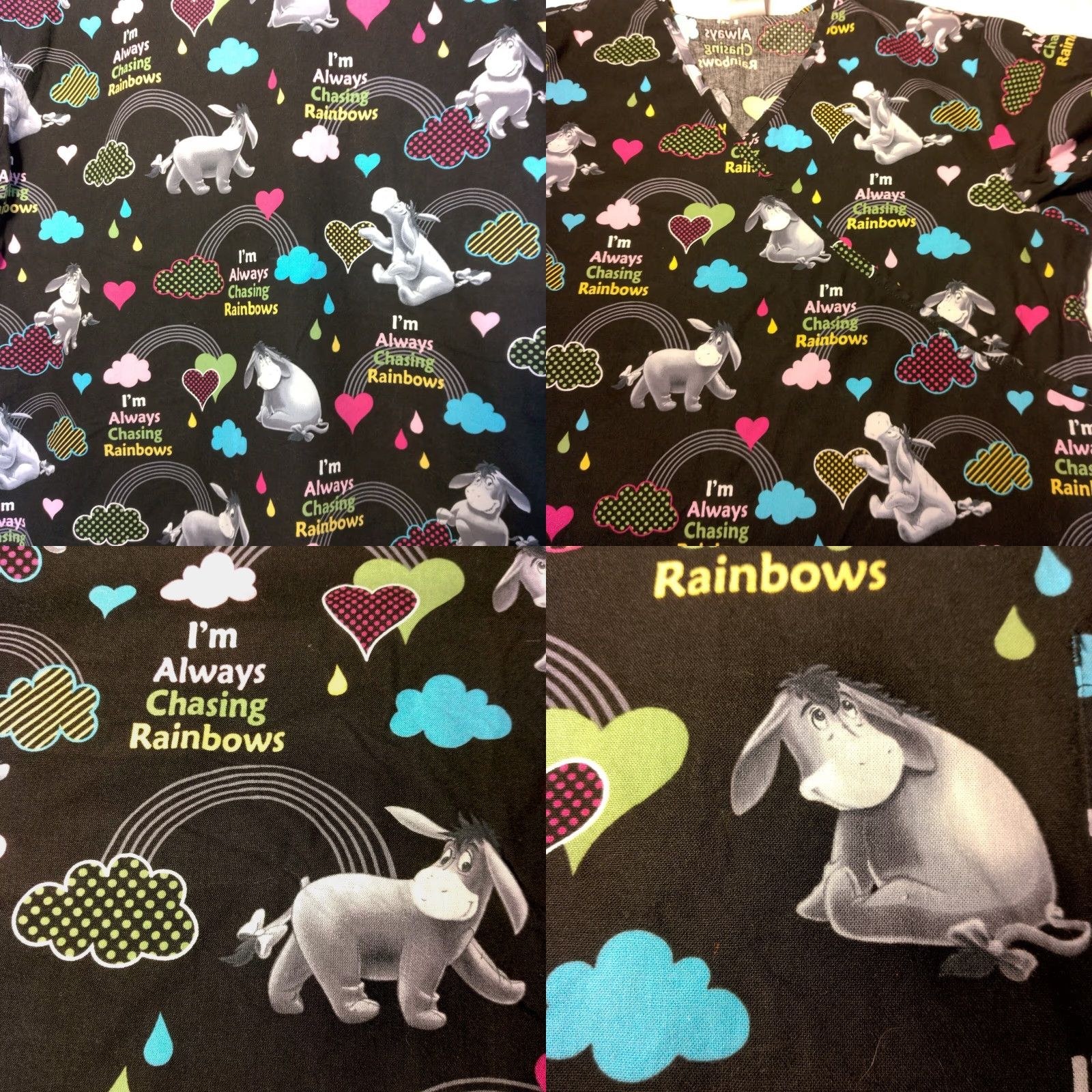Disney VINTAGE Disney Eeyore Scrub Top Women M Black I’m Always Chasing Rainbows Medical Shirt M Women Rainbow Pooh Disney Size M / US 6-8 / IT 42-44 - 8 Thumbnail