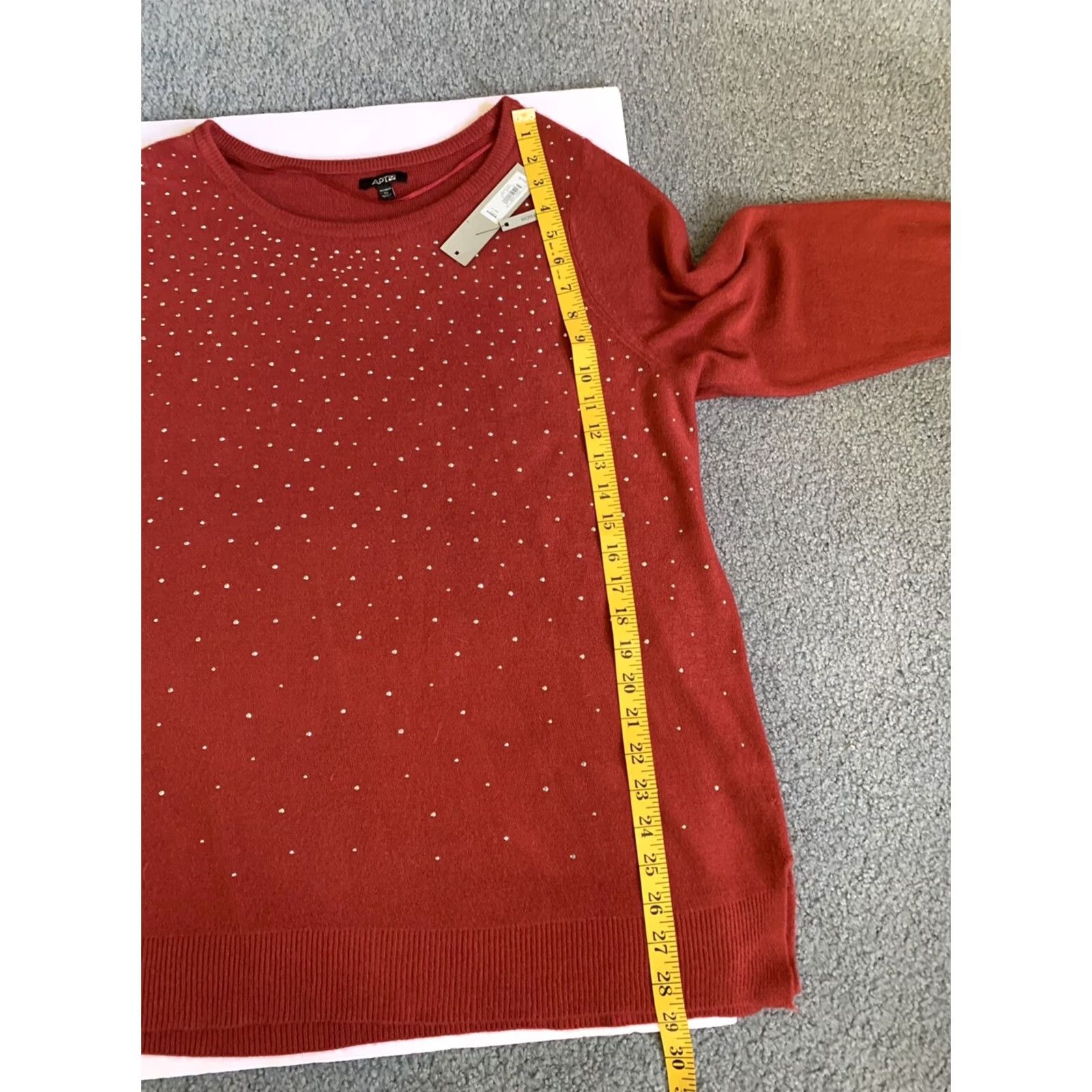 Apt. 9 Apt 9 Womens Tunic Sweater Round Neck Burgundy Studded 1X Long Sleeve Lightweight Knit Pullover Women Winter Style Mens Womens Girls Size XL / US 12-14 / IT 48-50 - 8 Thumbnail