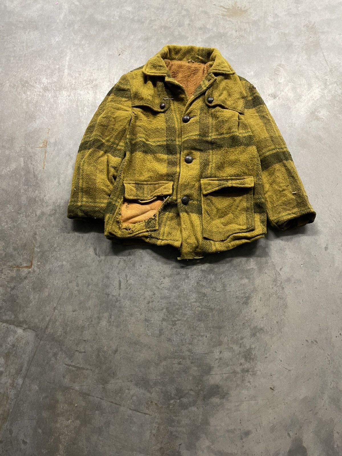 image of Vintage 50S Thrashed Sherpa Lined Wool Jacket in Yellow, Men's (Size Small)