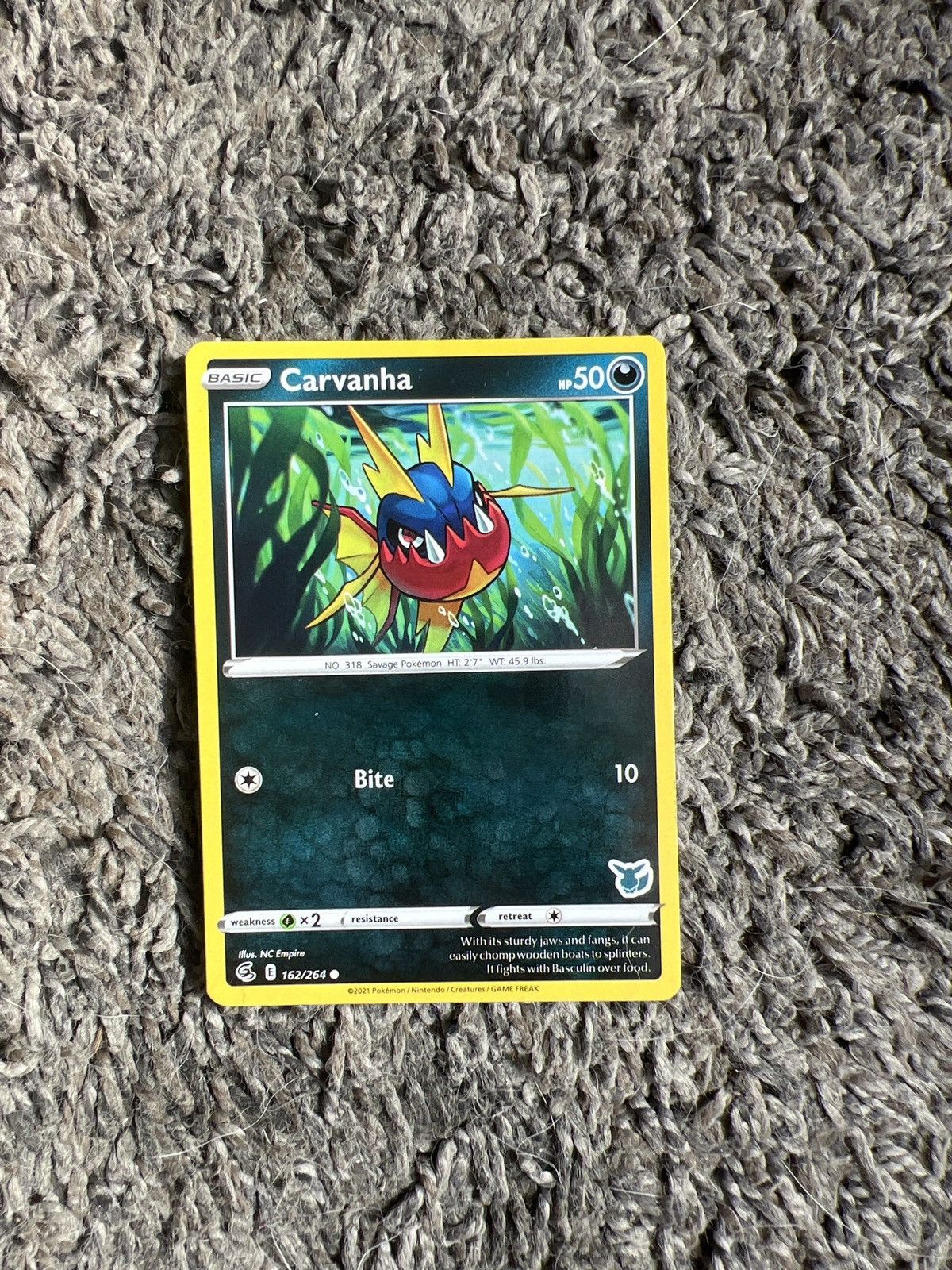 Pokemon 2021 Pokémon Carvanha Basic Card Size ONE SIZE - 1 Thumbnail